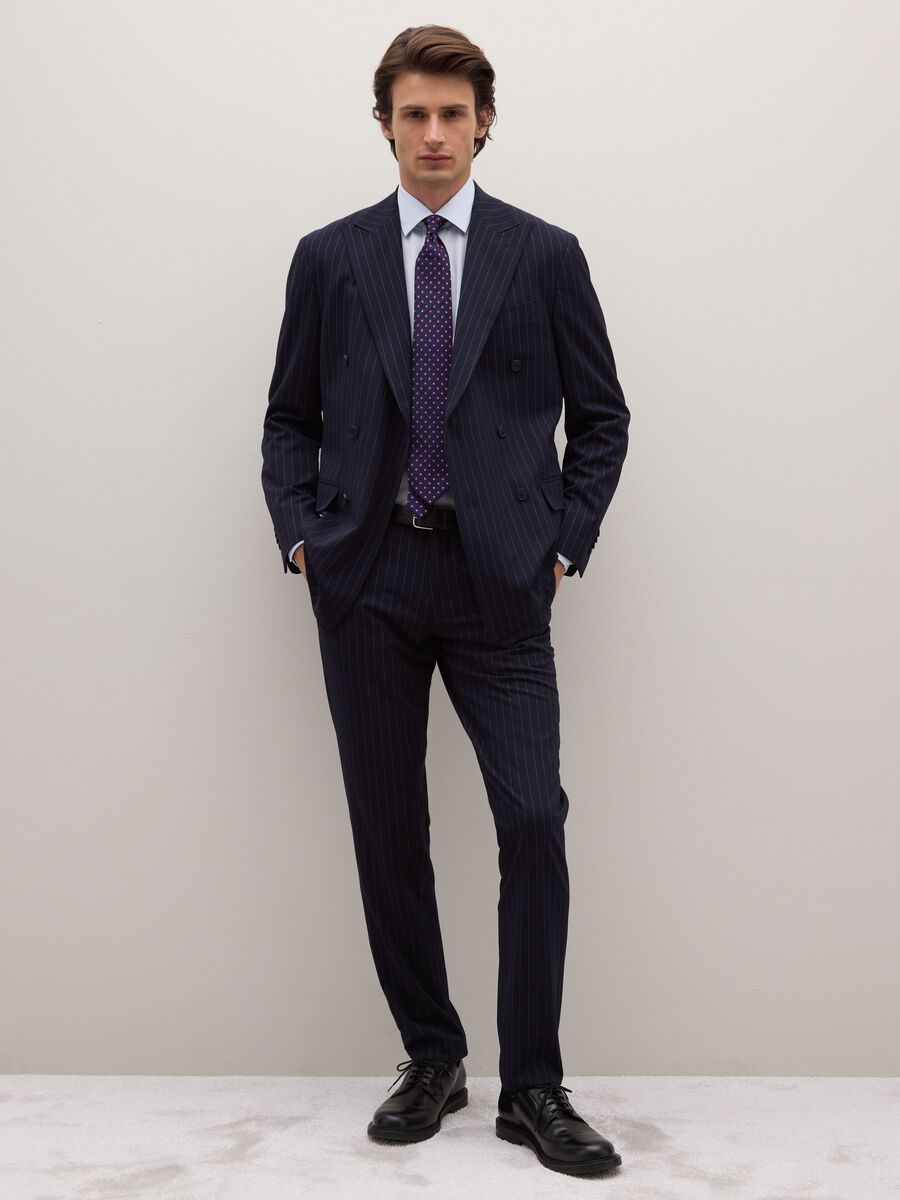 Blue Silk Tie with Polka Dot Pattern_0