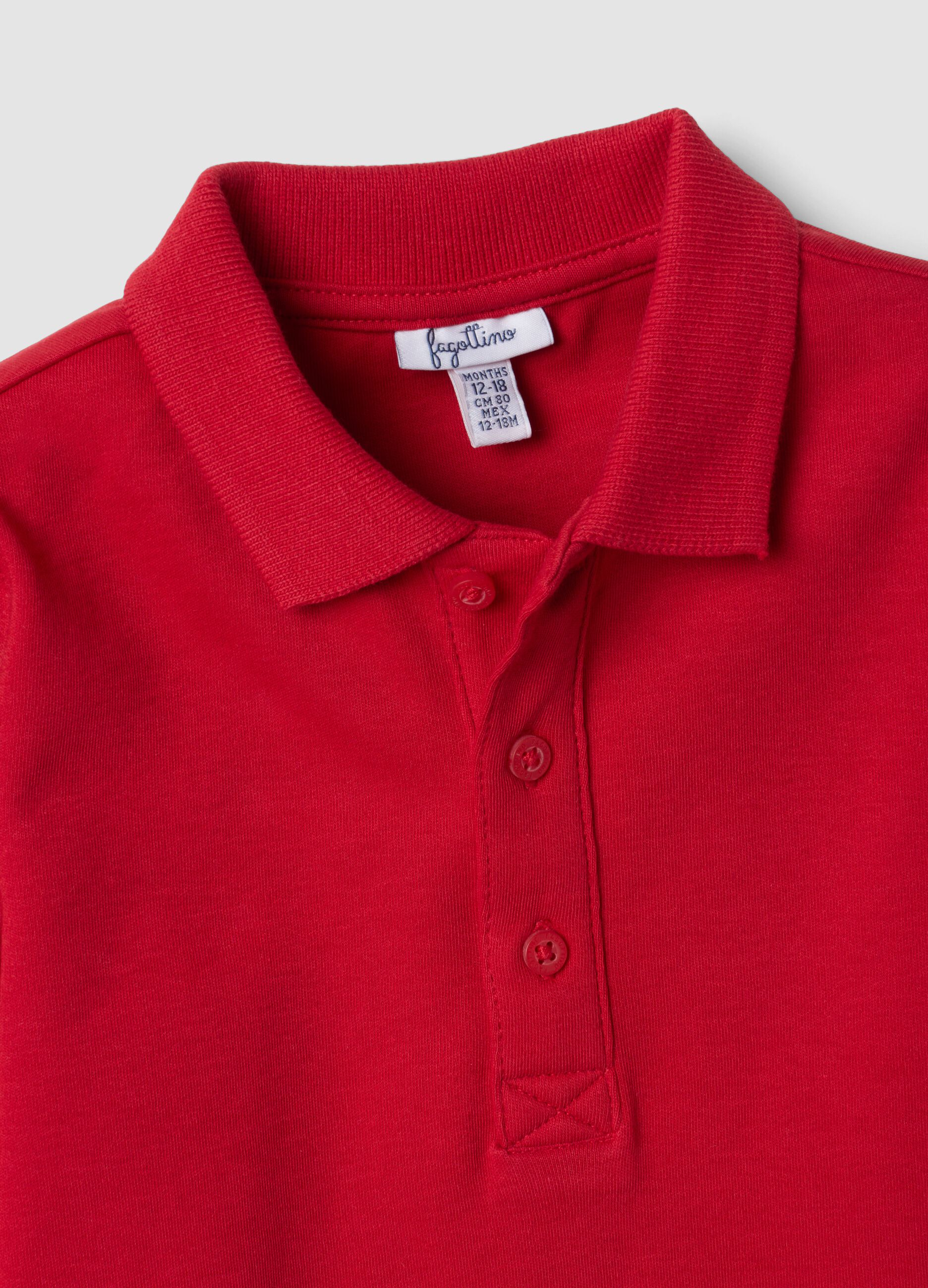 Polo rossa in puro cotone organico a maniche lunghe per bimbo