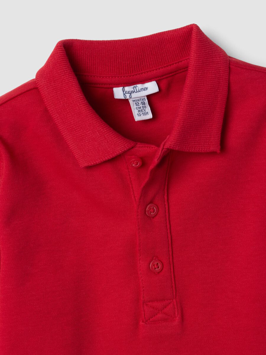 Polo rossa in puro cotone organico a maniche lunghe per bimbo_3