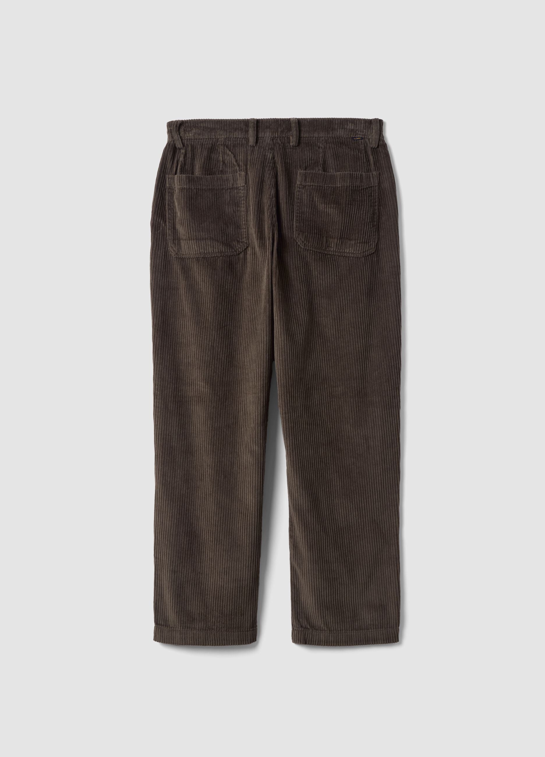 Green pure cotton corduroy carrot-fit trousers