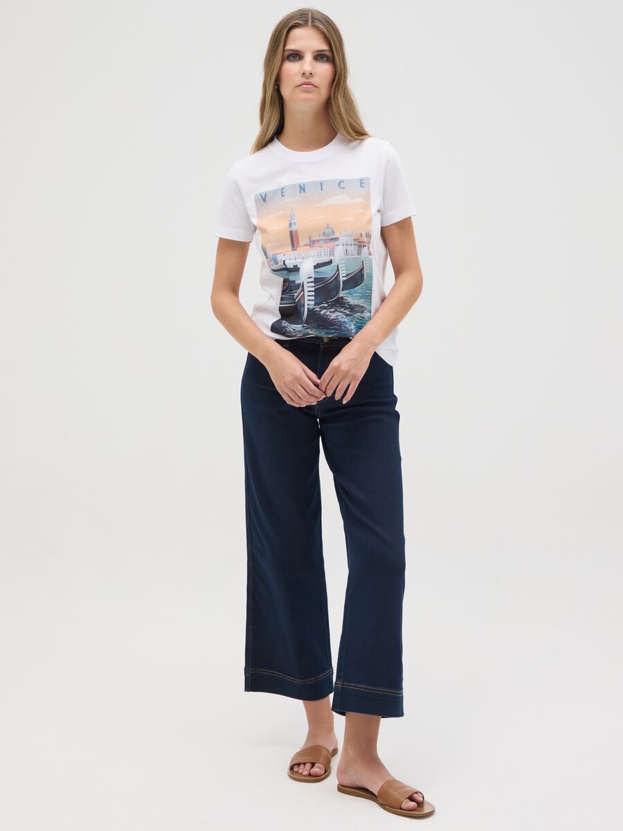 Women's pure cotton white regular fit T-shirt with print_1