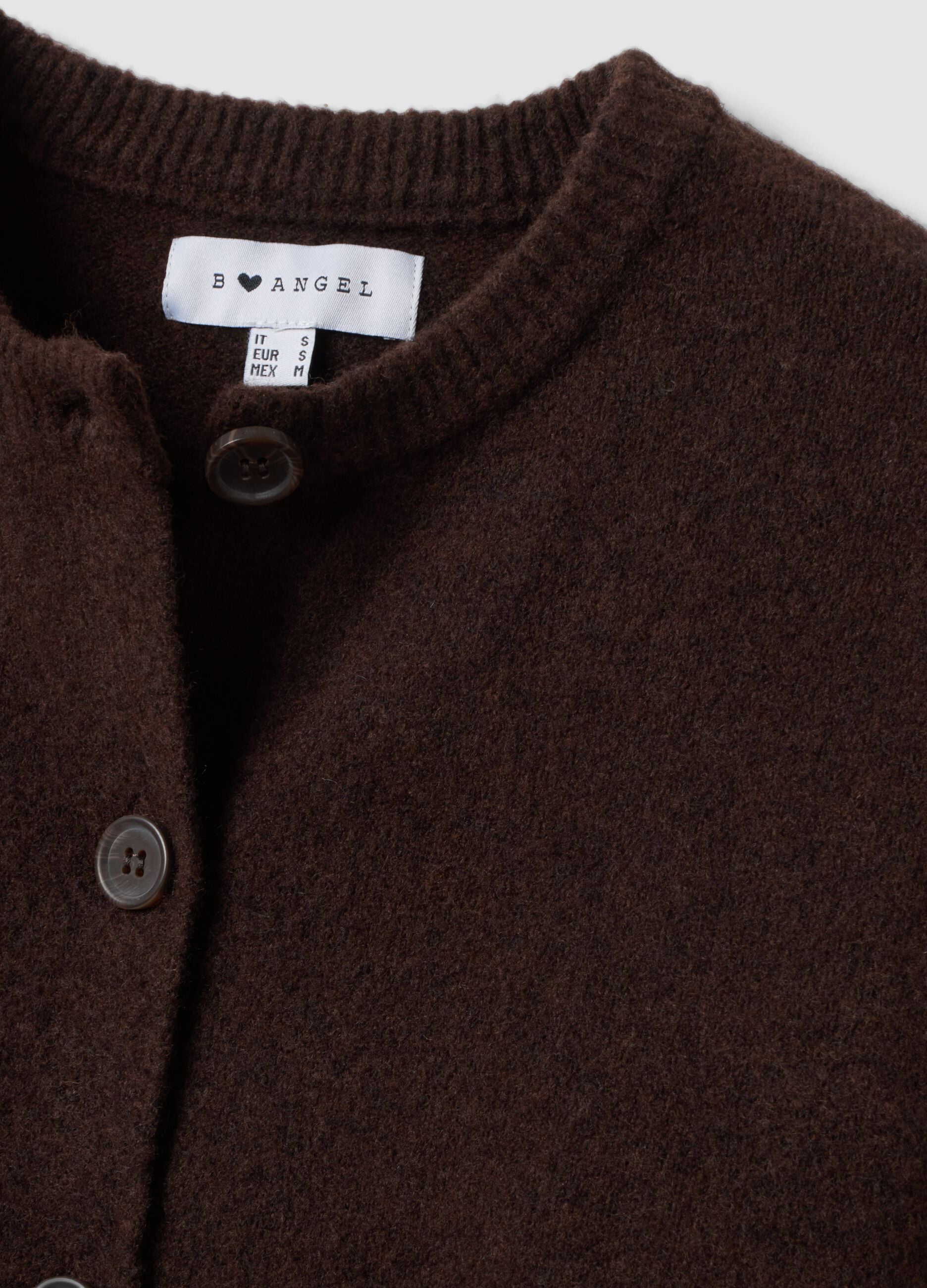 Cardigan marrone in tessuto elasticizzato con girocollo over fit