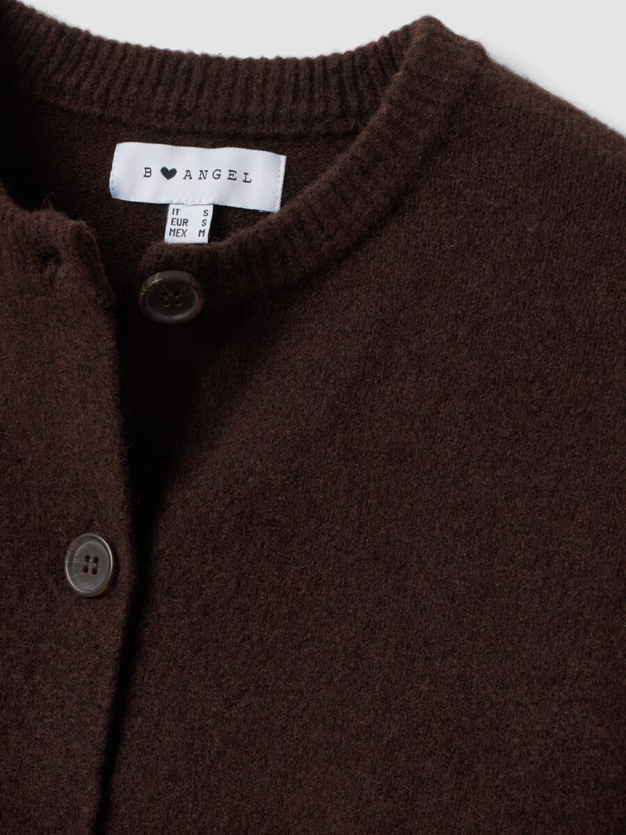 Brown stretch crew-neck oversized cardigan_1