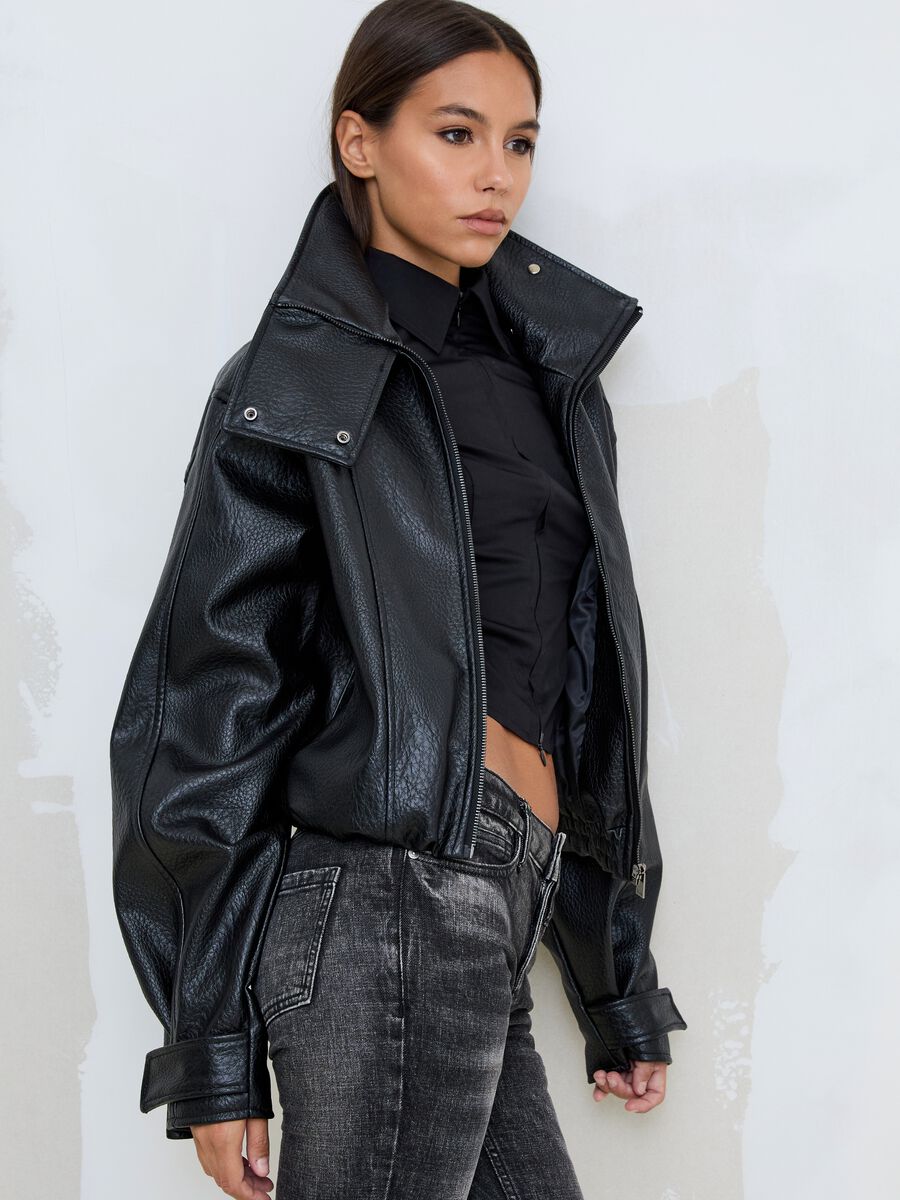 Oversized Faux Leather Jacket Black_6