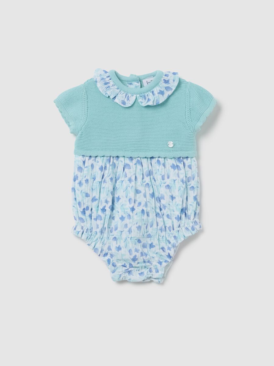 Baby Girl Fagottino Cotton Romper with Floral Ruffles_0