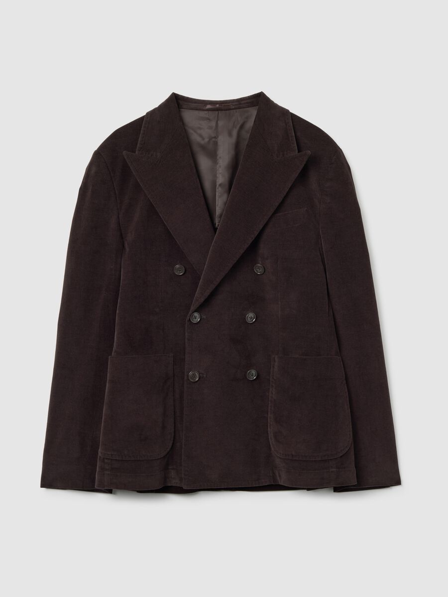Blazer marrone in misto cotone e velluto a coste slim fit_4