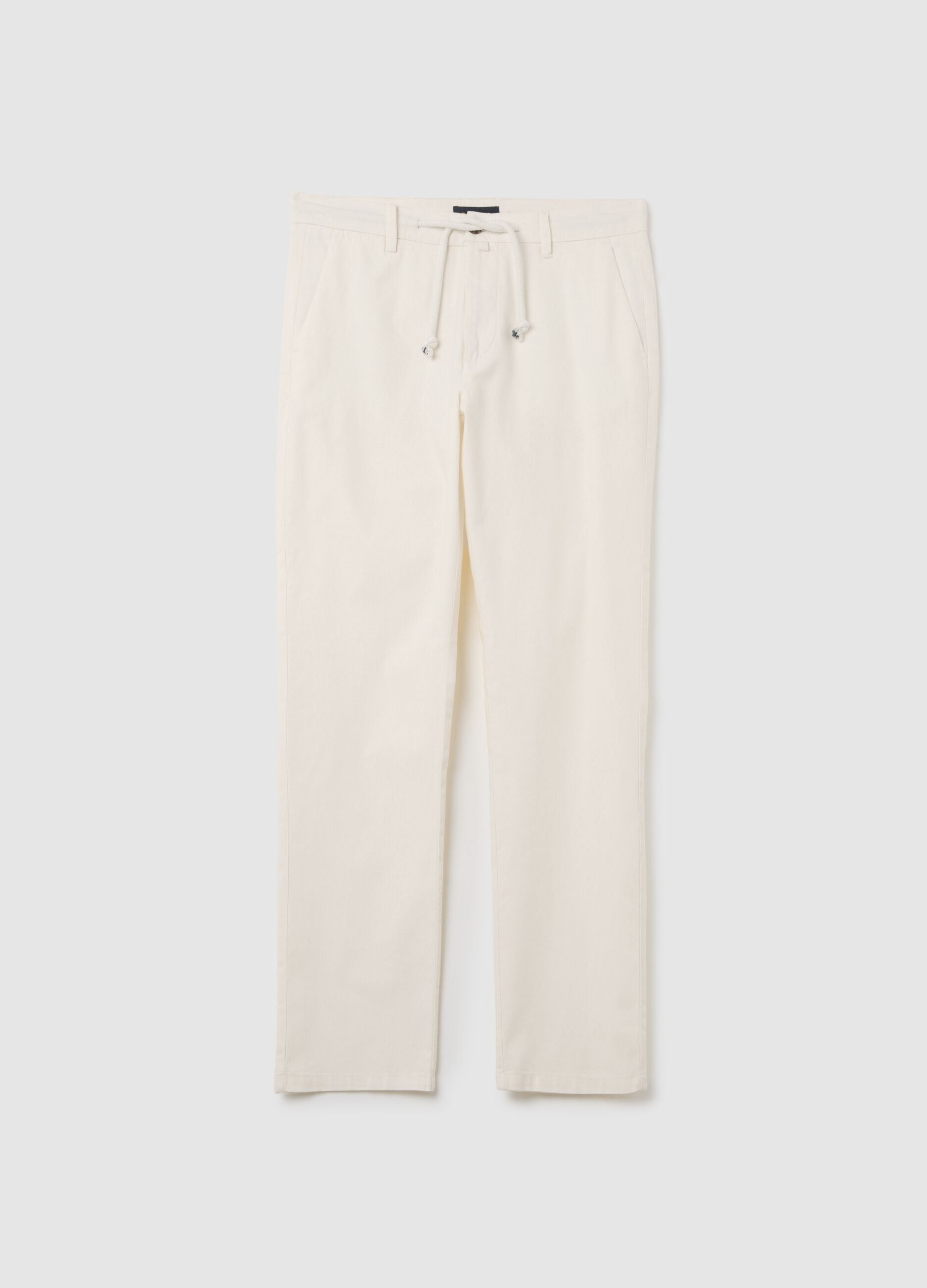 Men's beige regular fit linen blend trousers