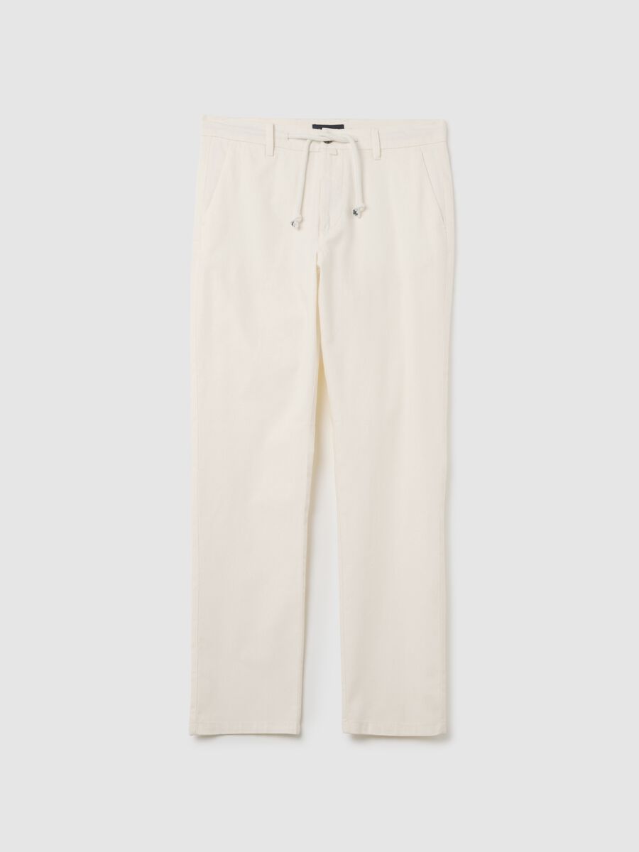 Men's beige regular fit linen blend trousers_4