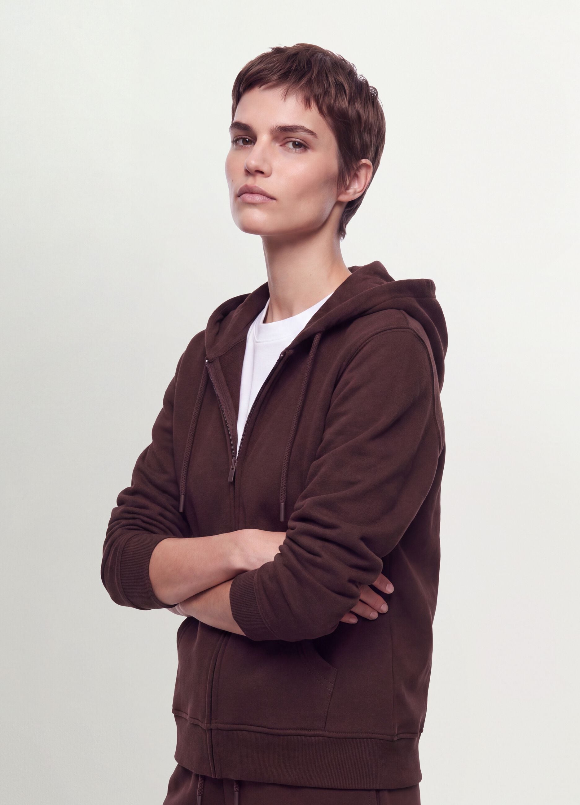 Brown cotton-blend regular-fit hoodie