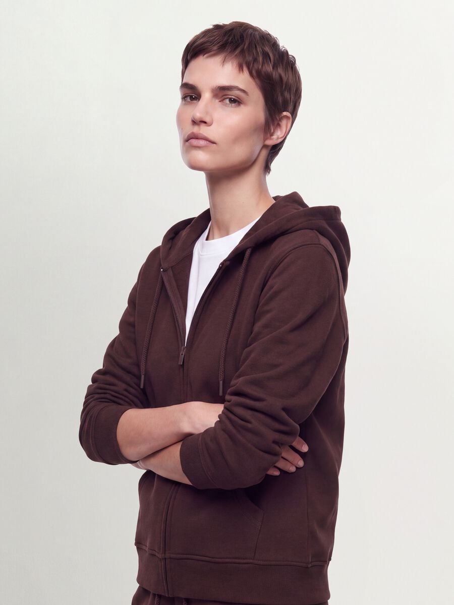 Felpa marrone in misto cotone con cappuccio regular fit_1