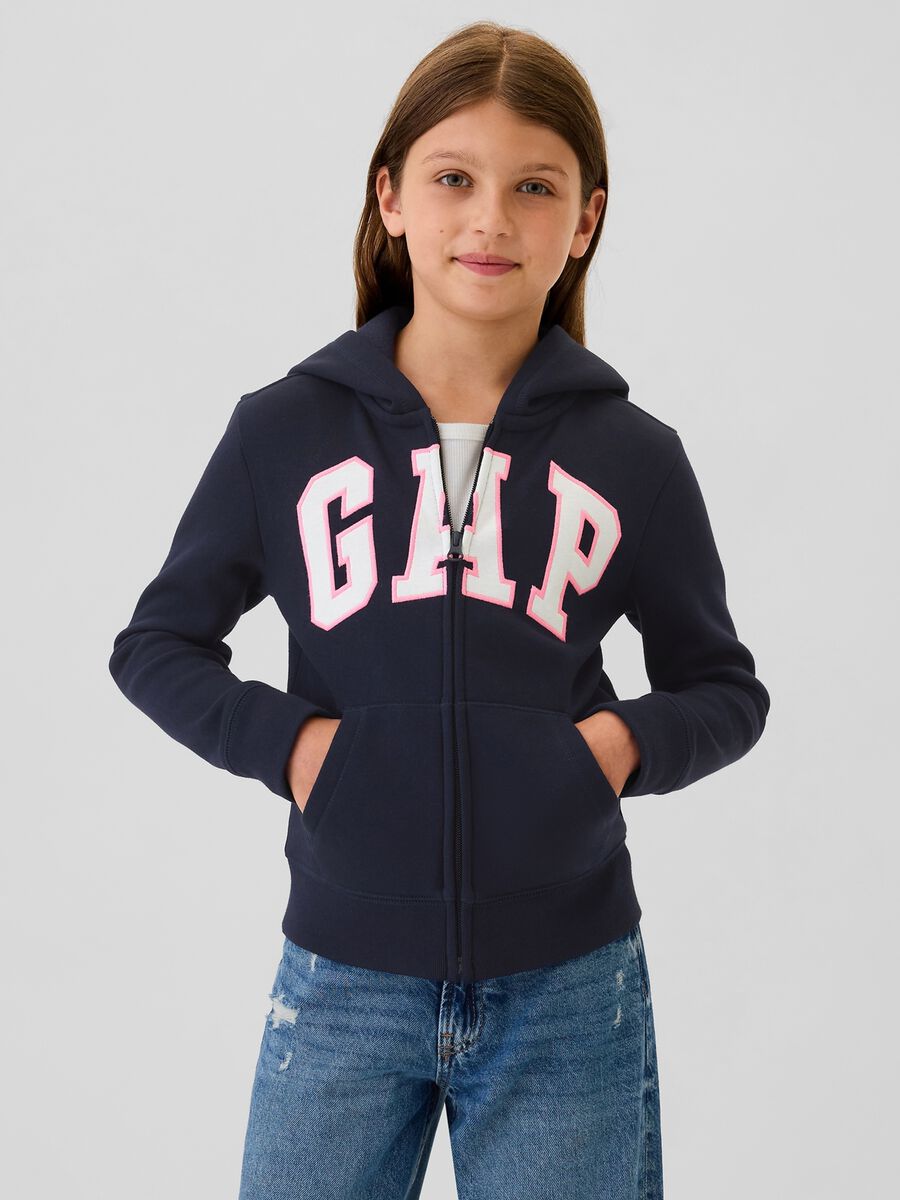 Full-zip con cappuccio e ricamo logo _0