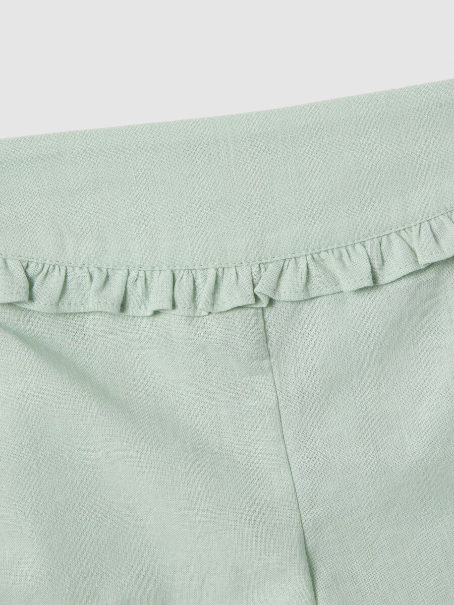 Set in misto cotone e lino multicolor da neonata con fiori applicati_3