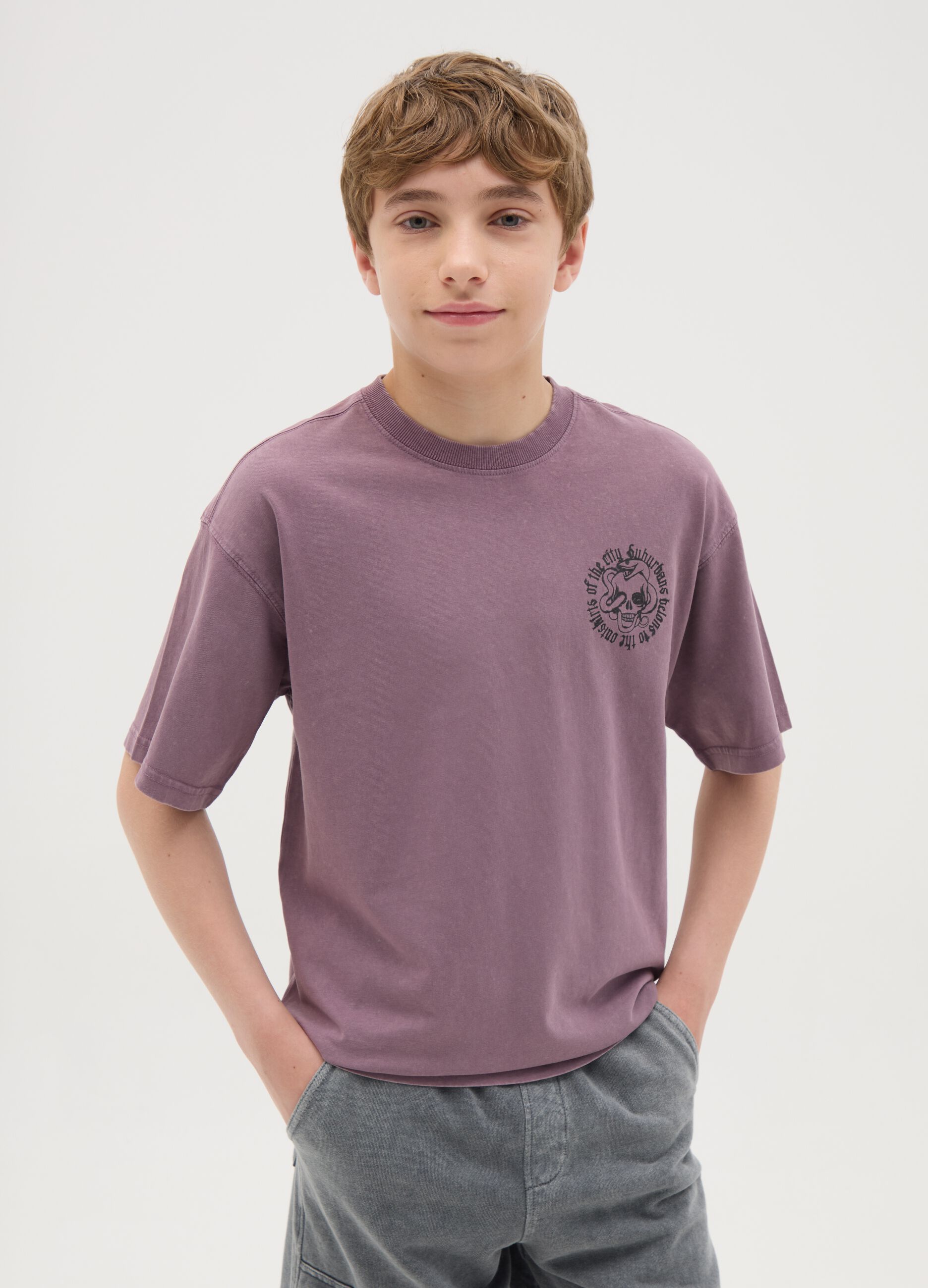 Oversized purple cotton T-shirt by OVS Kids