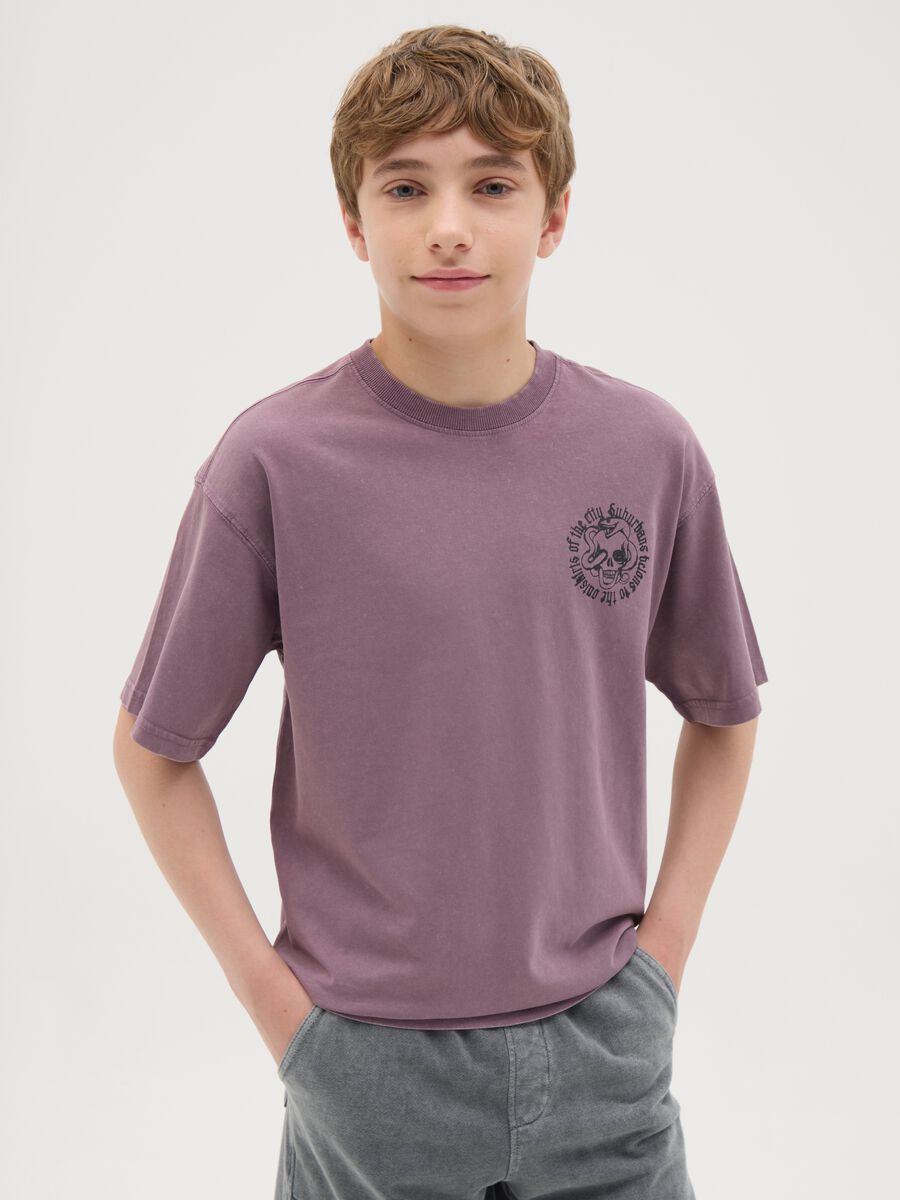T-shirt da ragazzo in puro cotone viola oversize_0