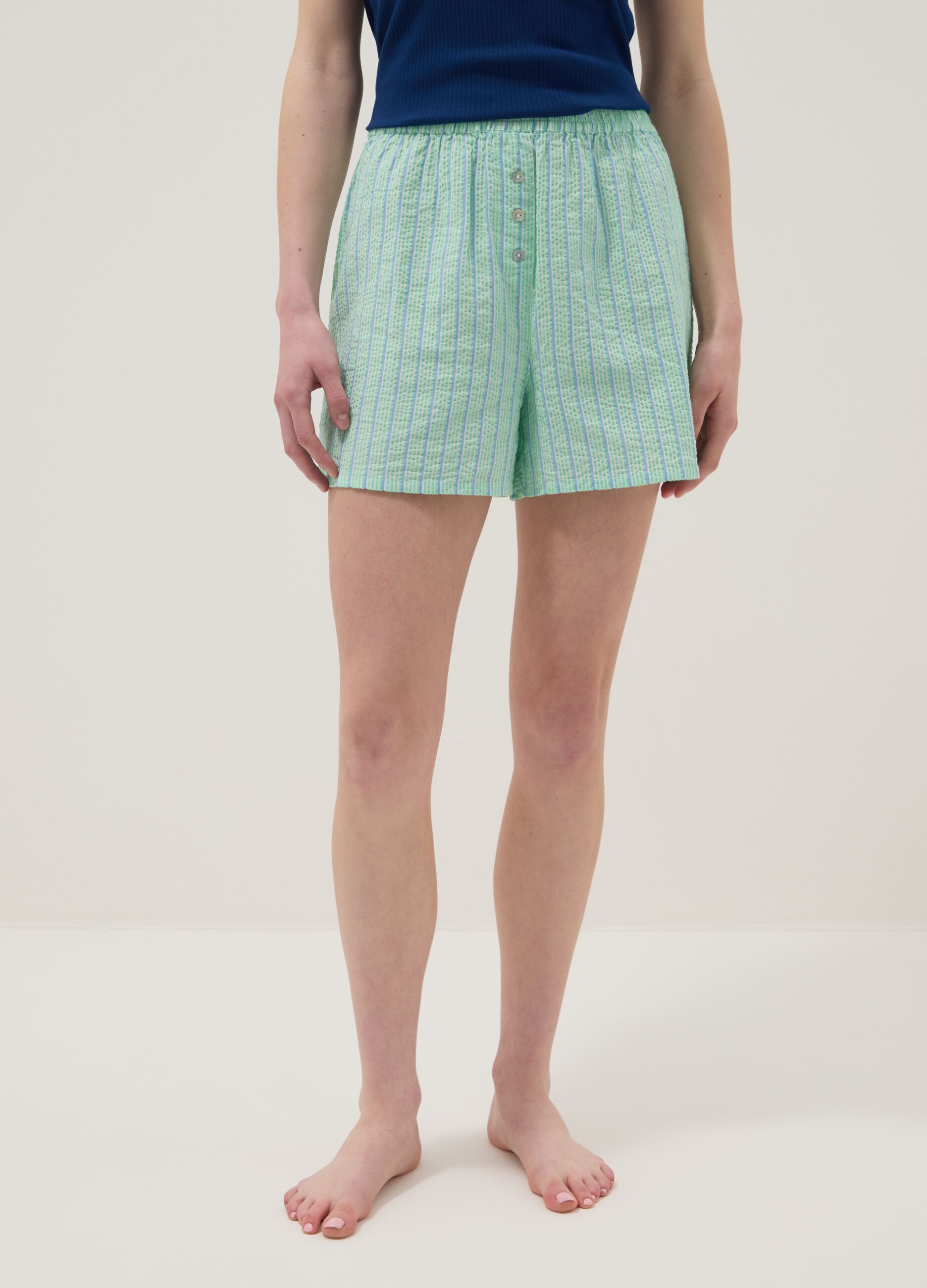 Green organic cotton regular-fit short pyjama shorts