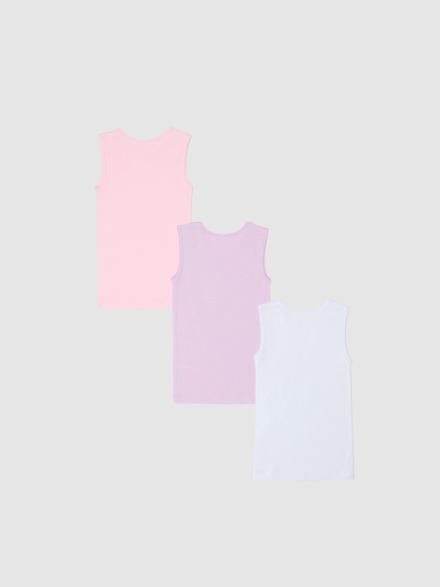 Three-pack pink and white vests in organic cotton with bow_1