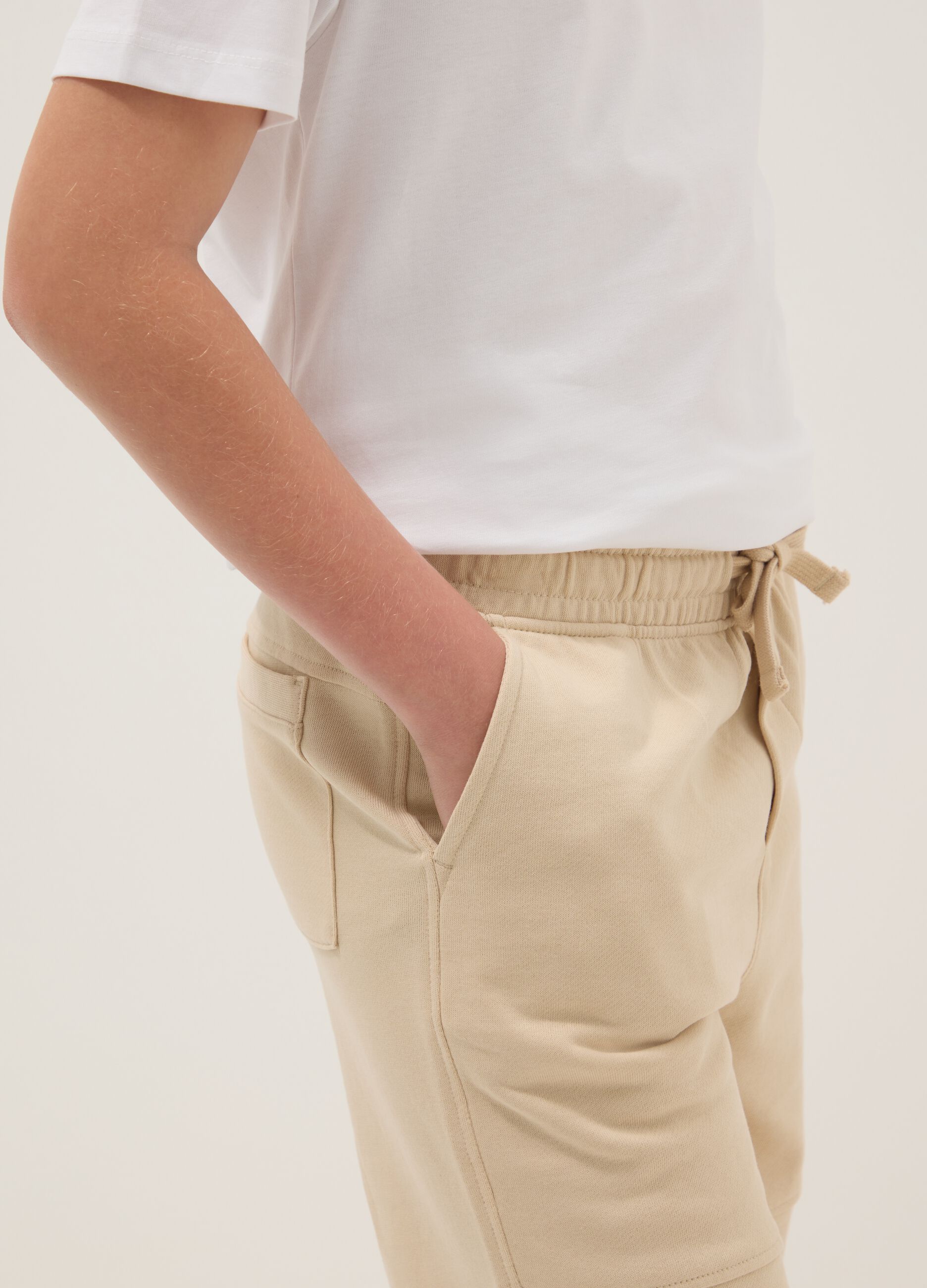 Boys&rsquo; beige pure cotton comfort-fit shorts