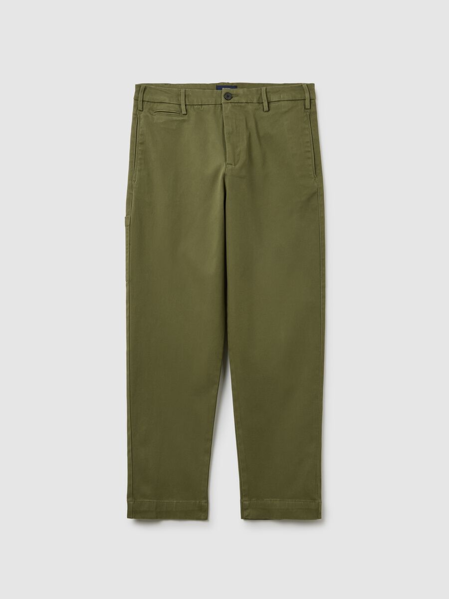 Green stretch cotton carrot fit trousers_4