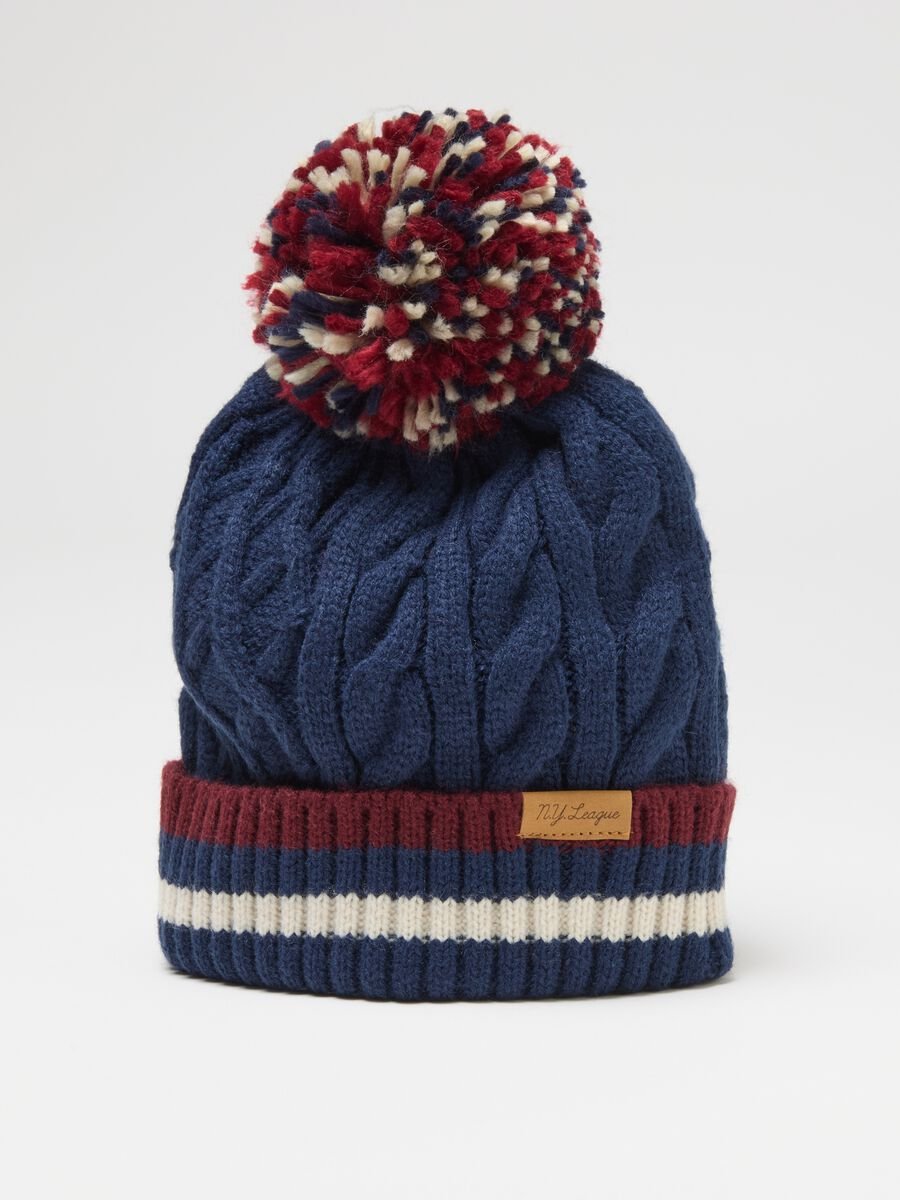 Heavy blue knitted hat with pompom_2