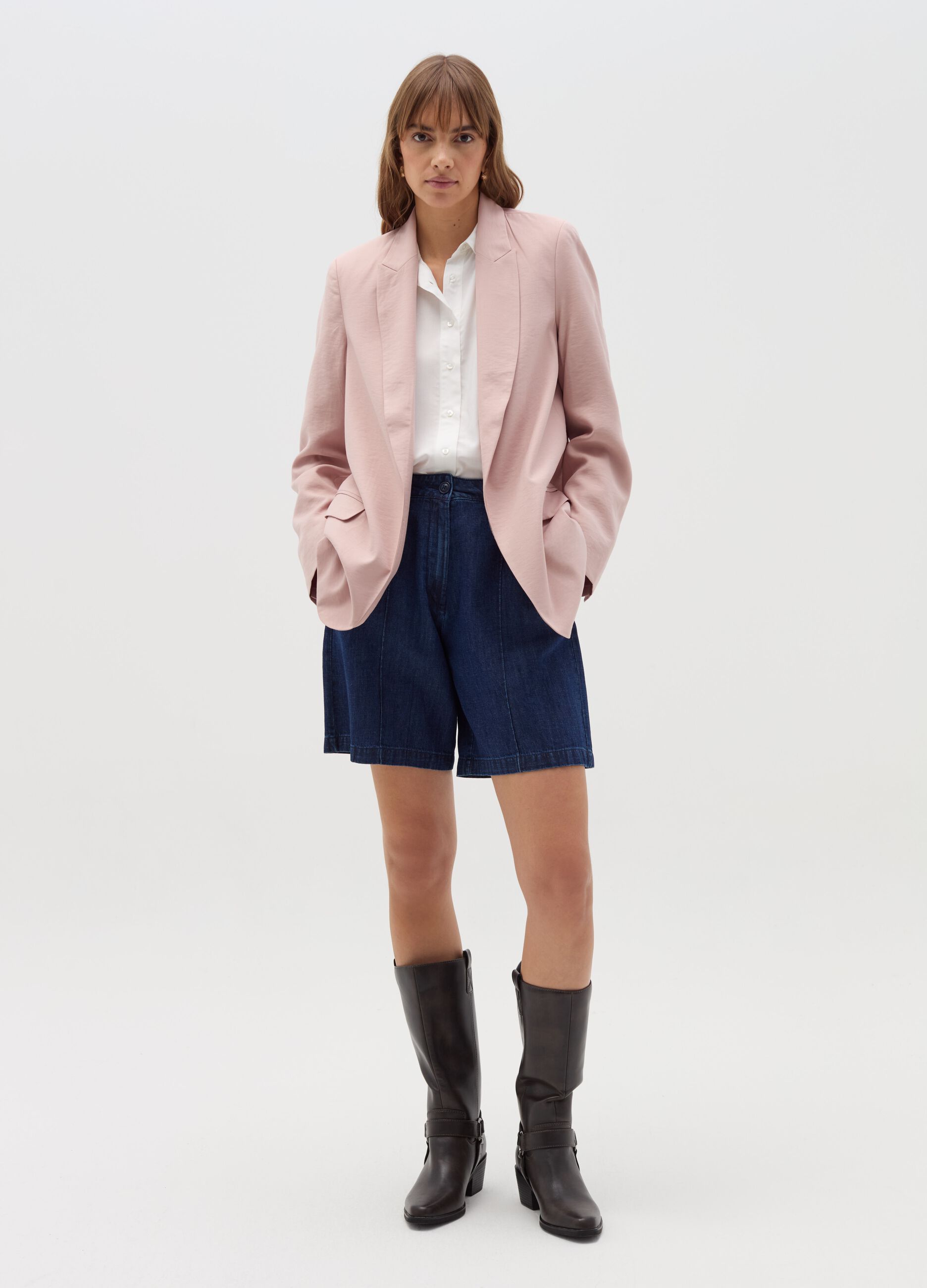 Regular-fit open solid colour blazer