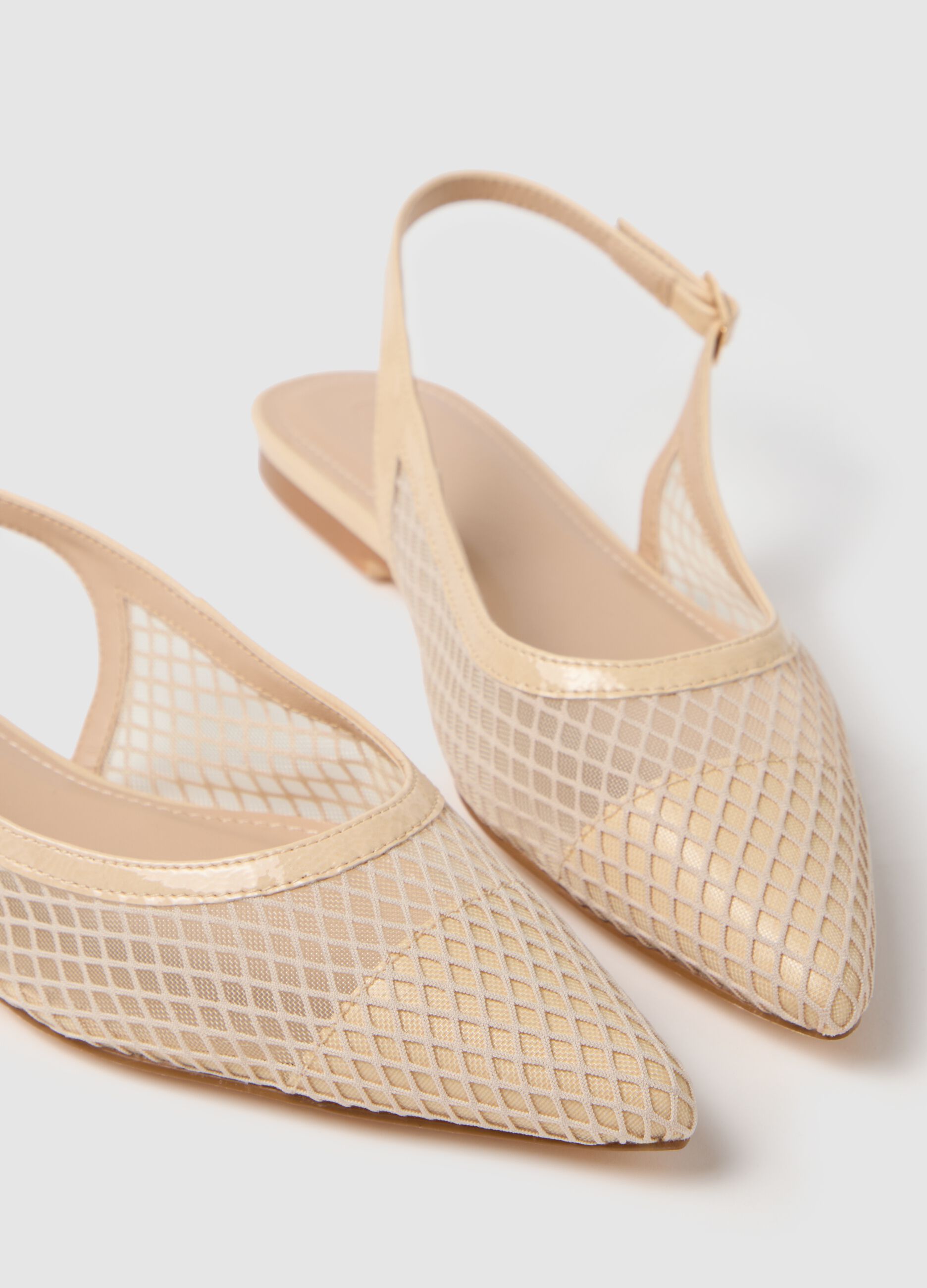 Ovs Beige Mesh Ballet Flats