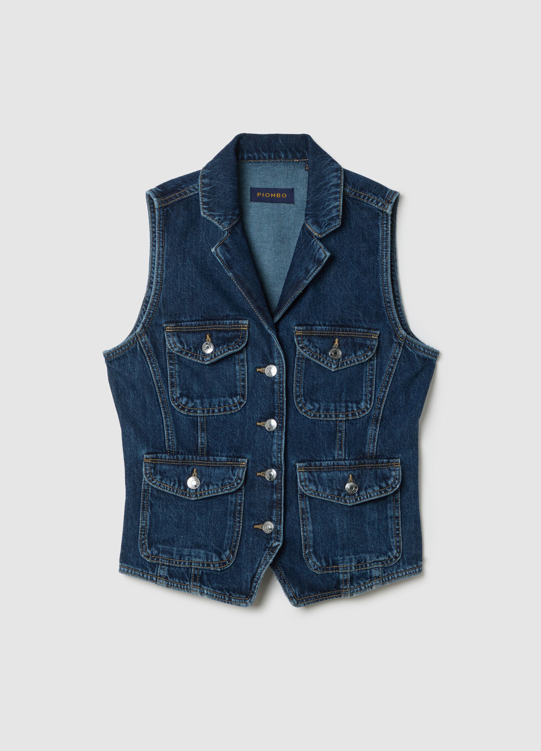 Slim fit pure cotton denim waistcoat