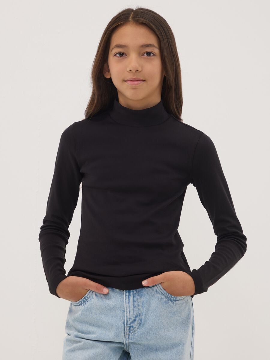 Black pure organic cotton top with high neck_0
