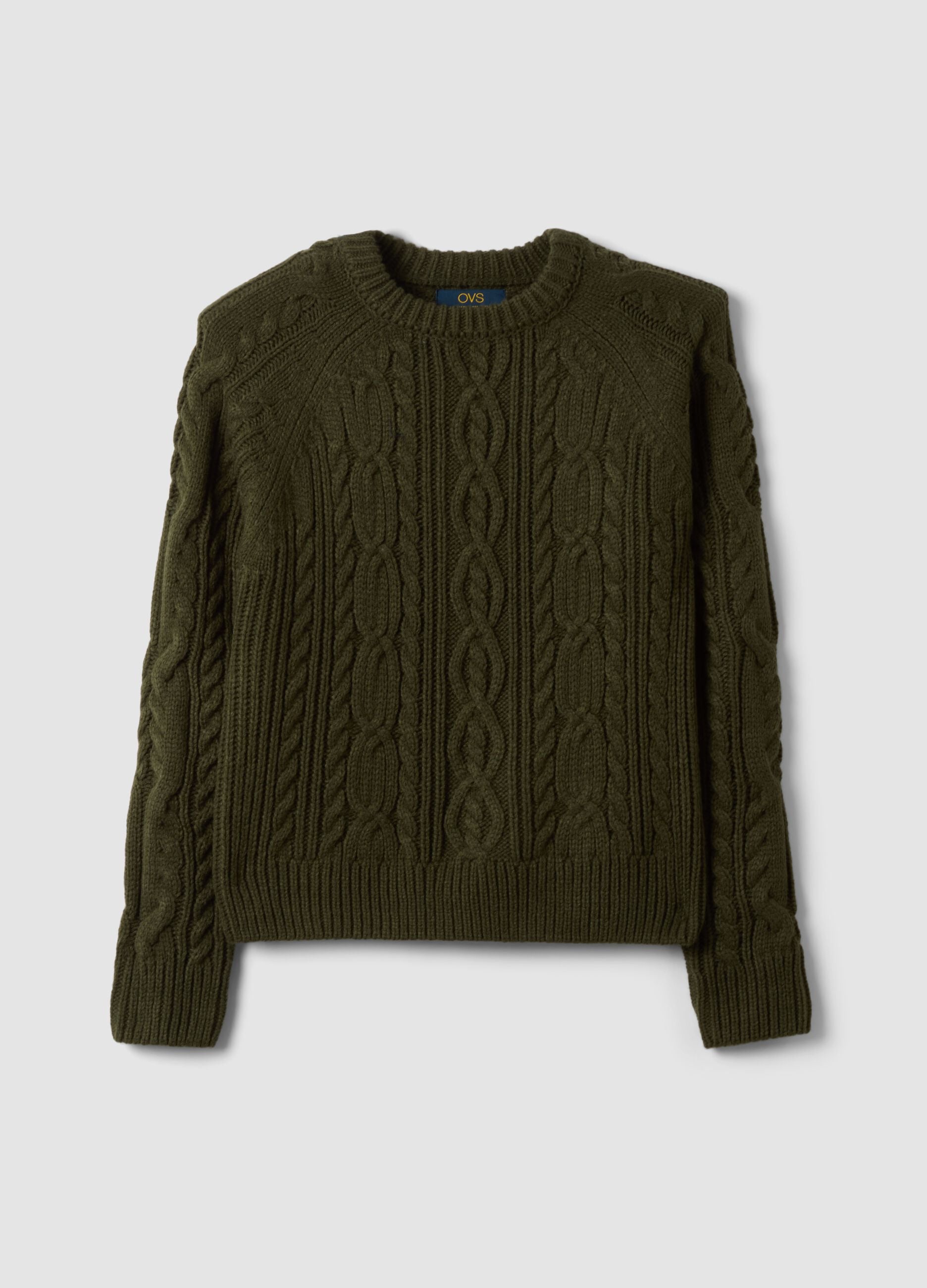 Green cable-knit wool-blend crew neck jumper