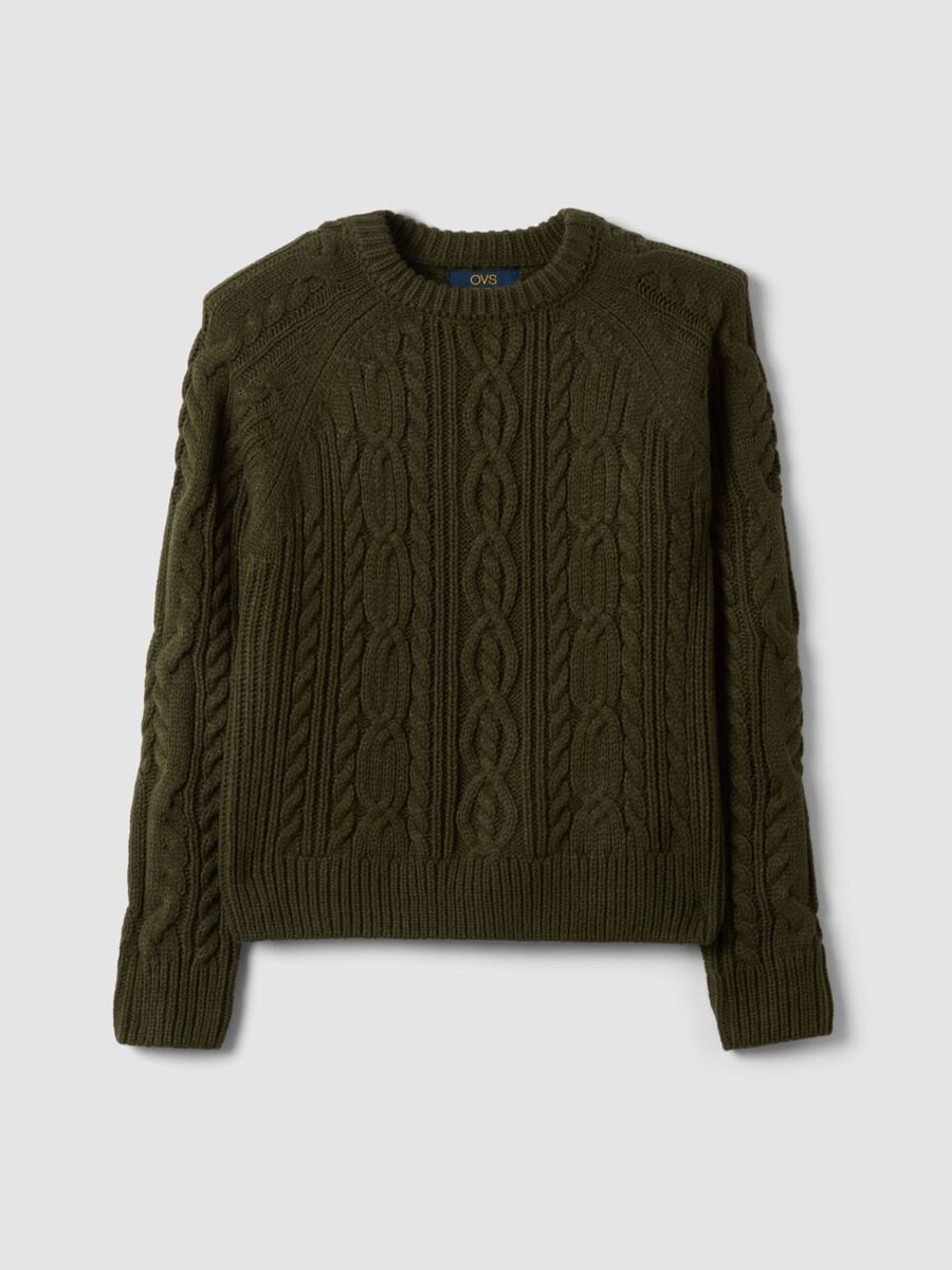 Green cable-knit wool-blend crew neck jumper_4