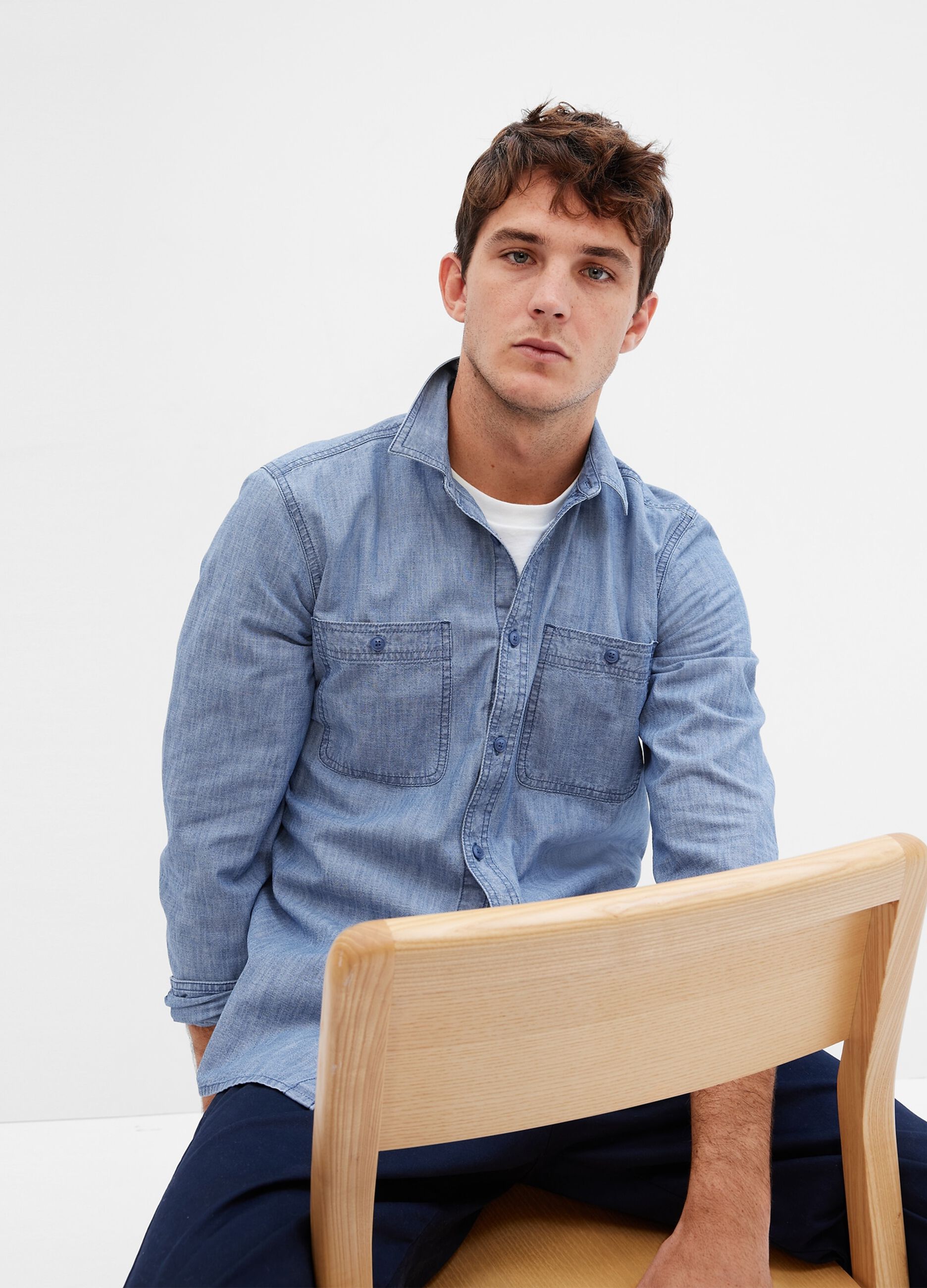 Regular-fit shirt in chambray cotton