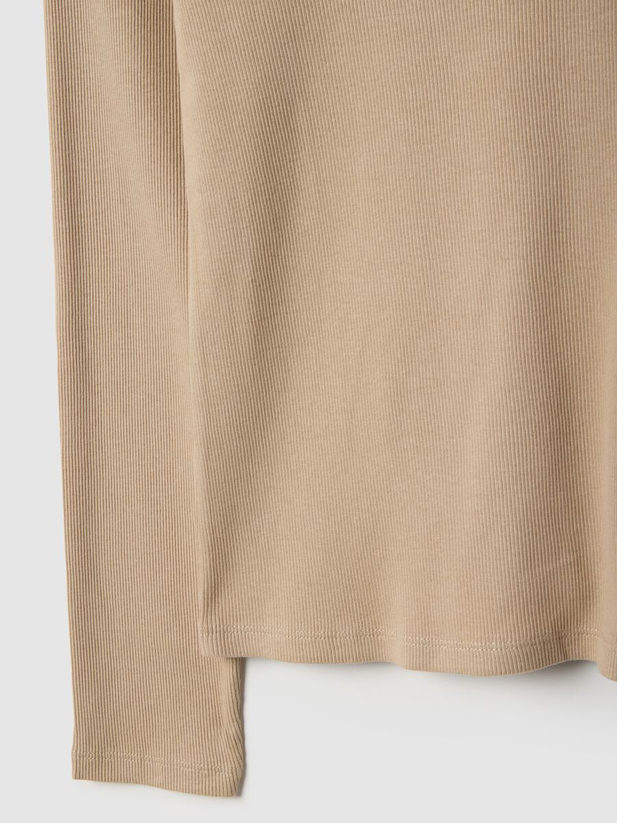 T-shirt a maniche lunghe in puro cotone beige regular fit_5