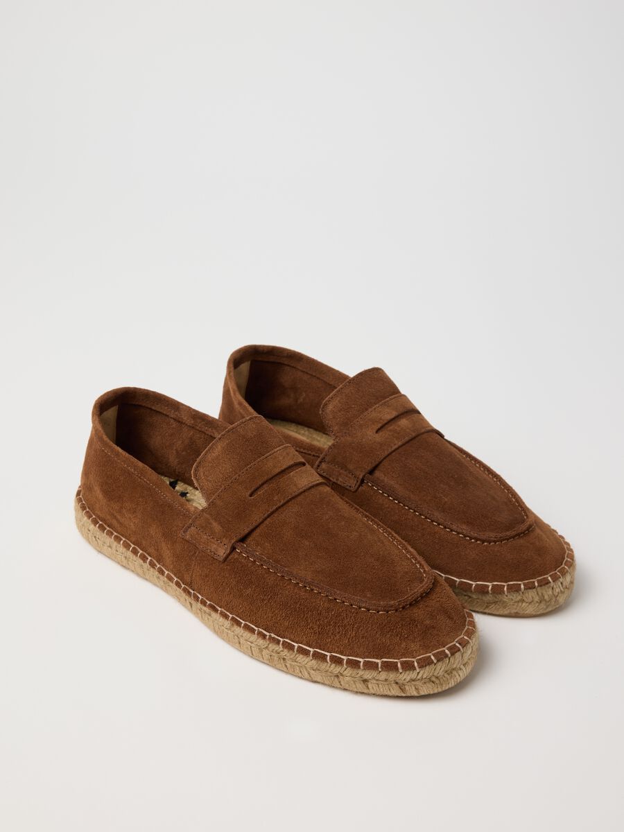 Brown genuine leather loafers with rope sole_2