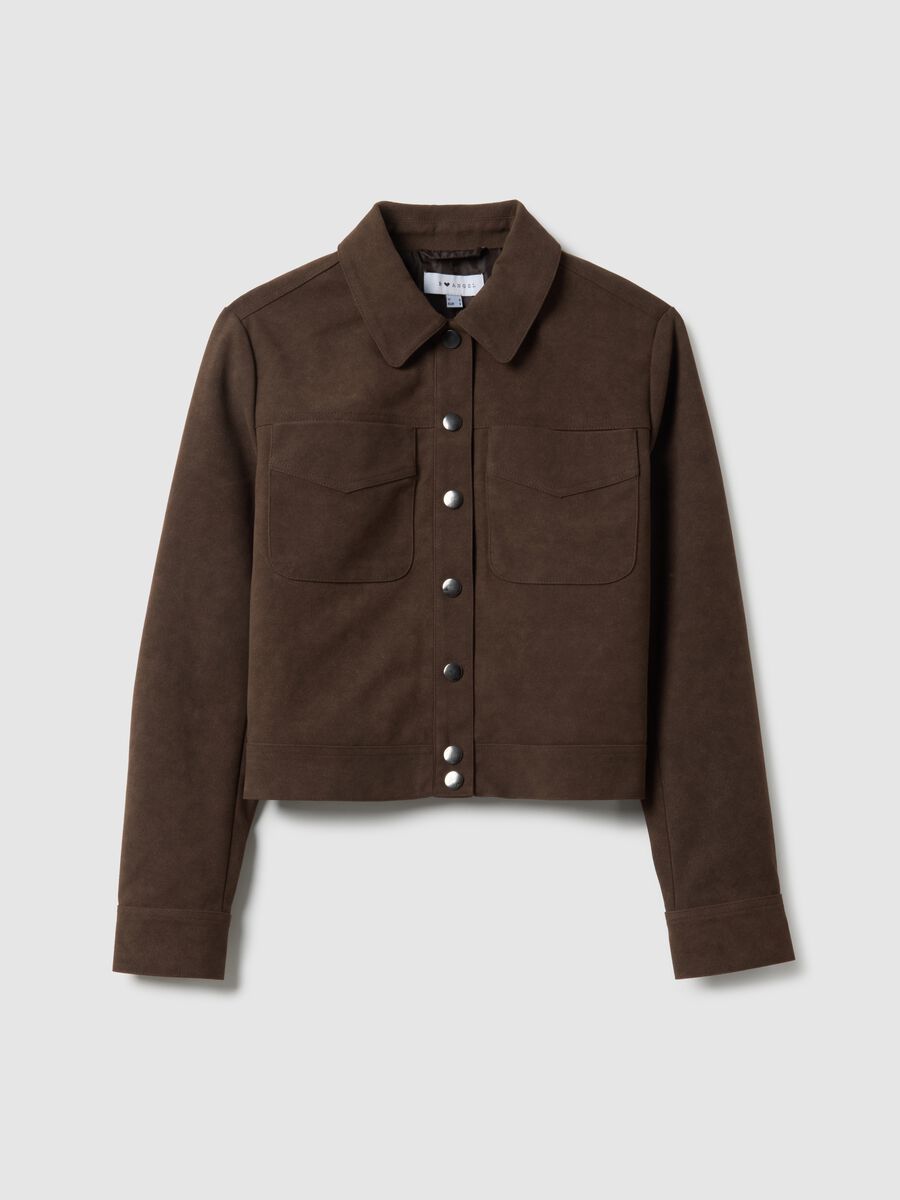 Brown regular fit jacket with snap buttons and chest pockets_5