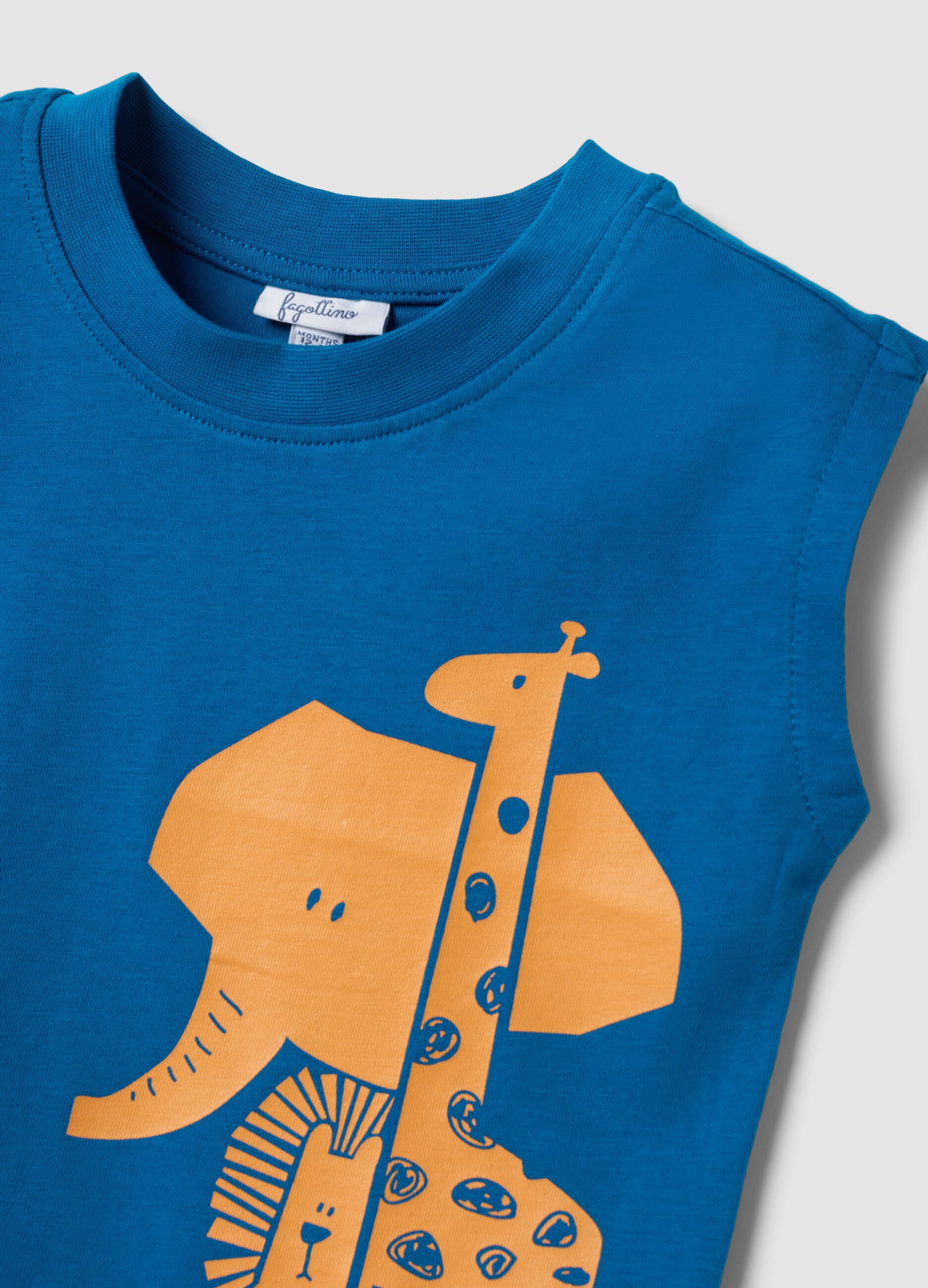 Blue organic cotton vest top with print