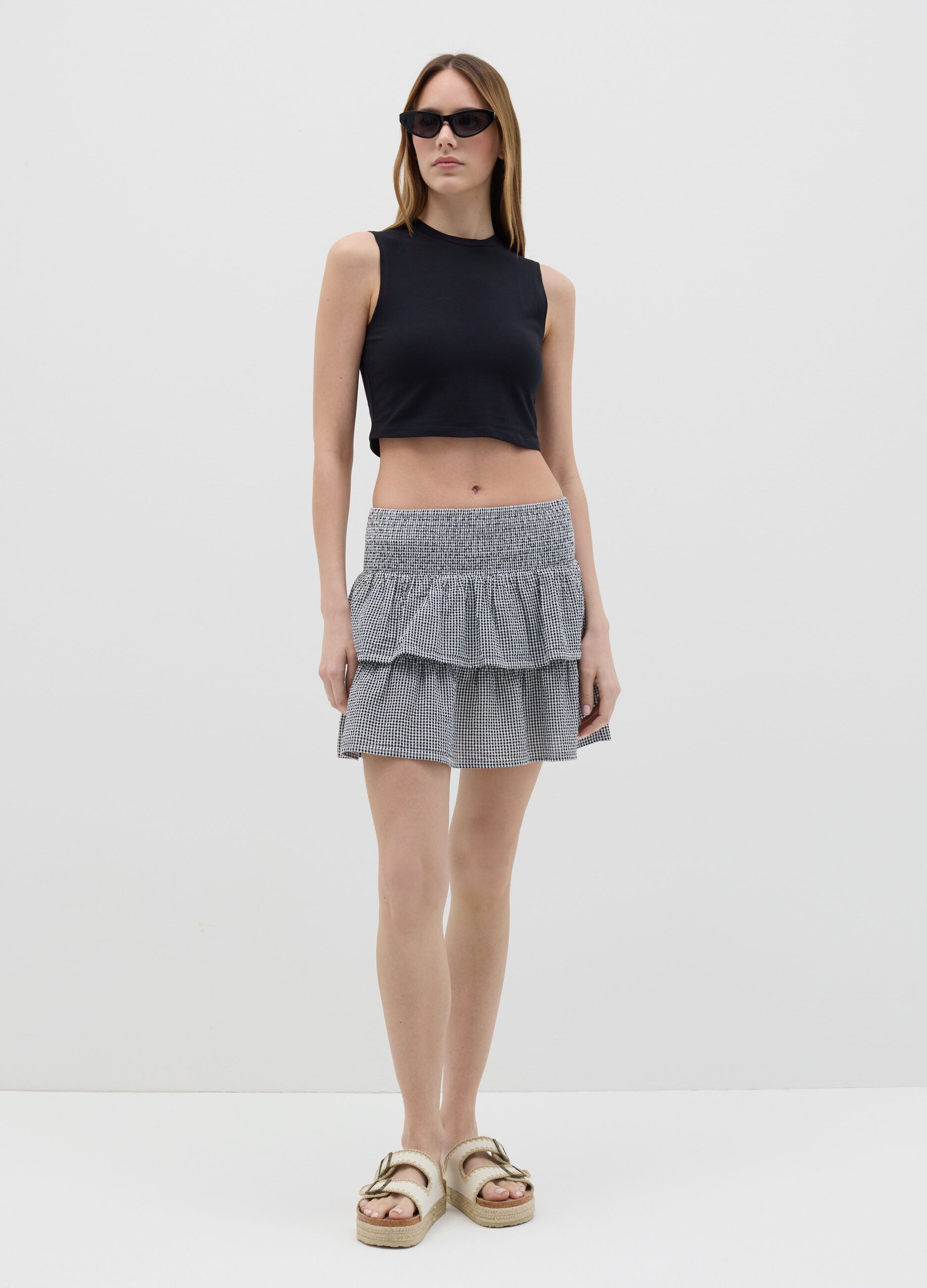 Canotta cropped da donna in cotone elasticizzato nera regular fit