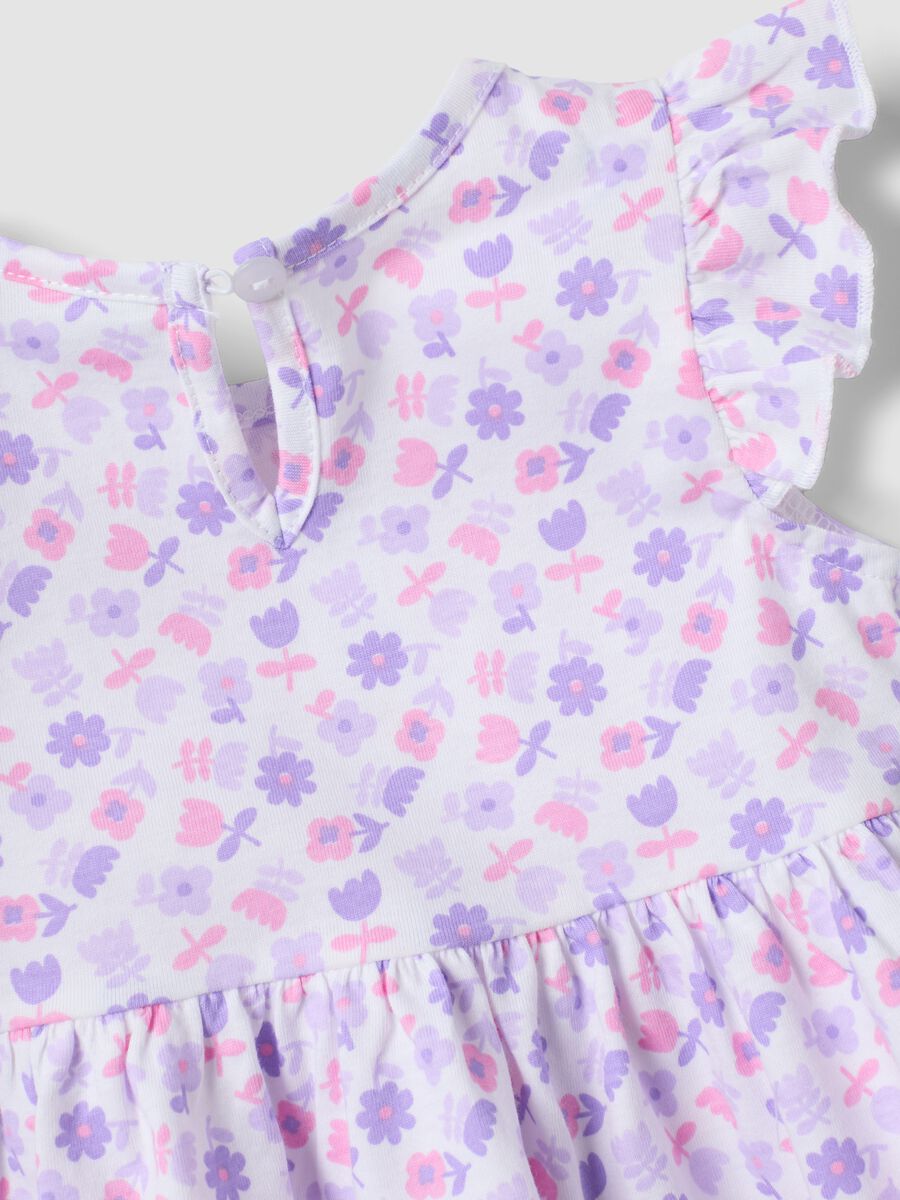 Abito mini viola in puro cotone con stampa floreale_3