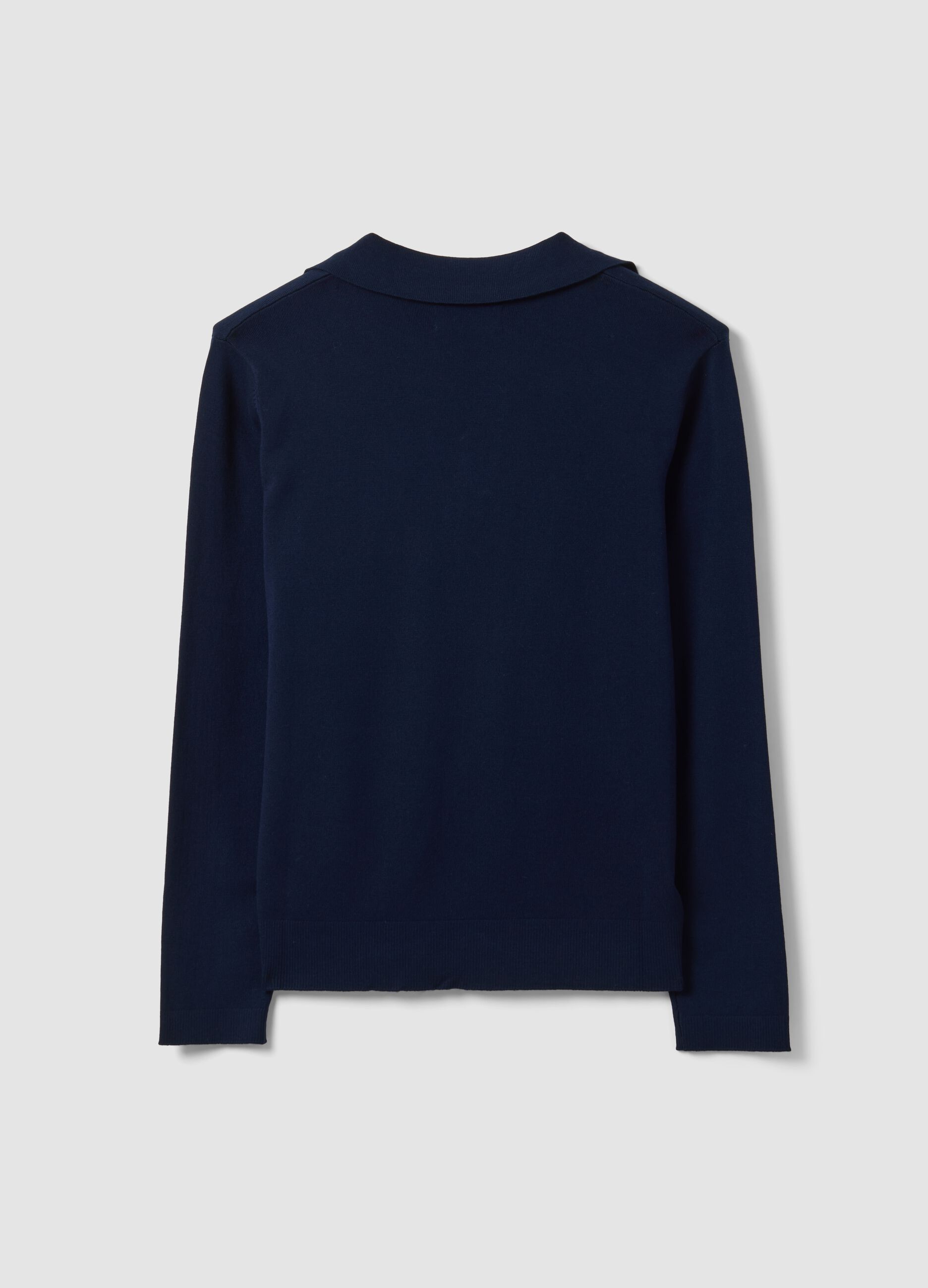 Blue viscose-blend polo-collar jumper with relaxed fit