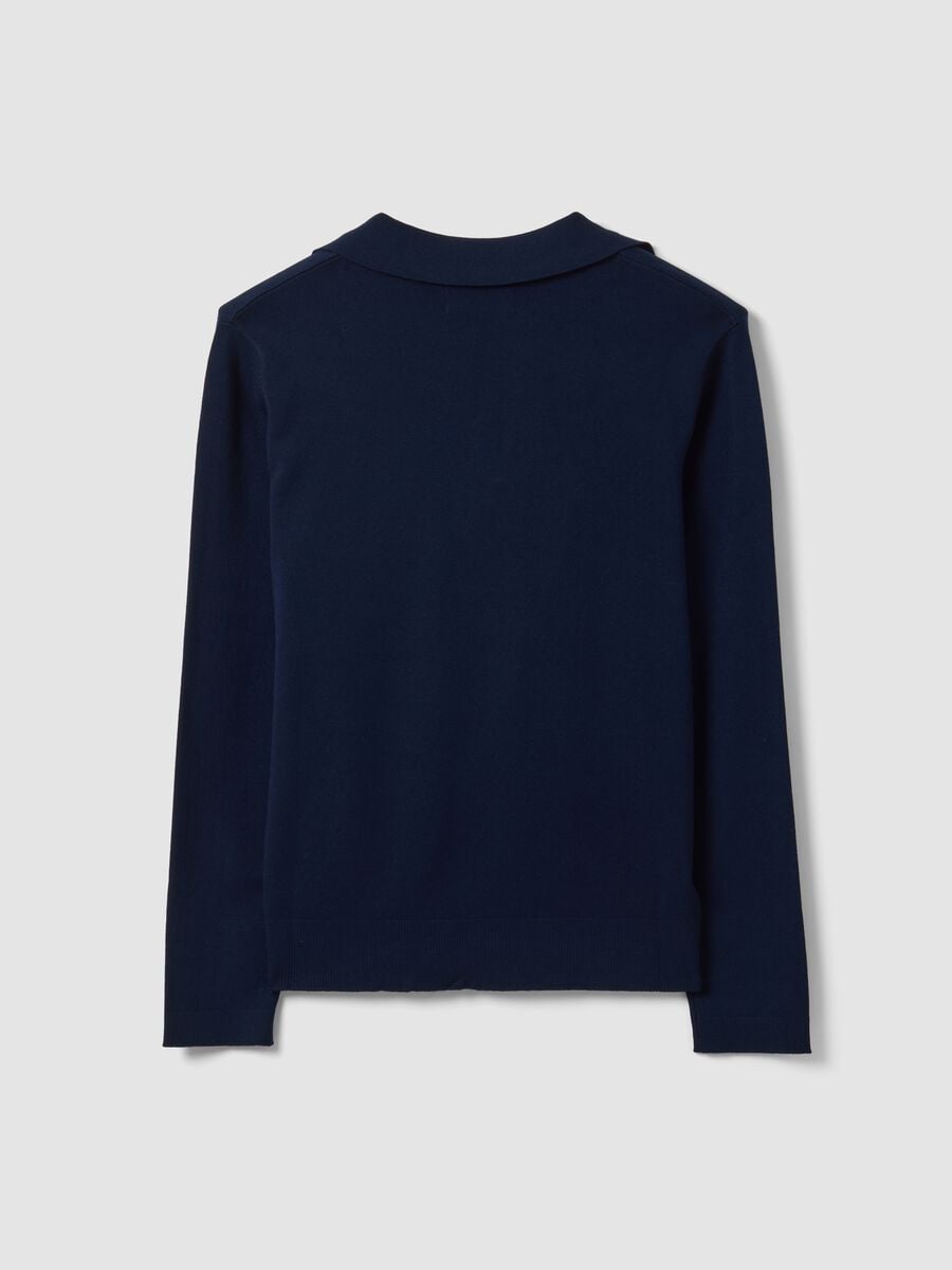 Maglia blu in misto viscosa con colletto polo over fit_2