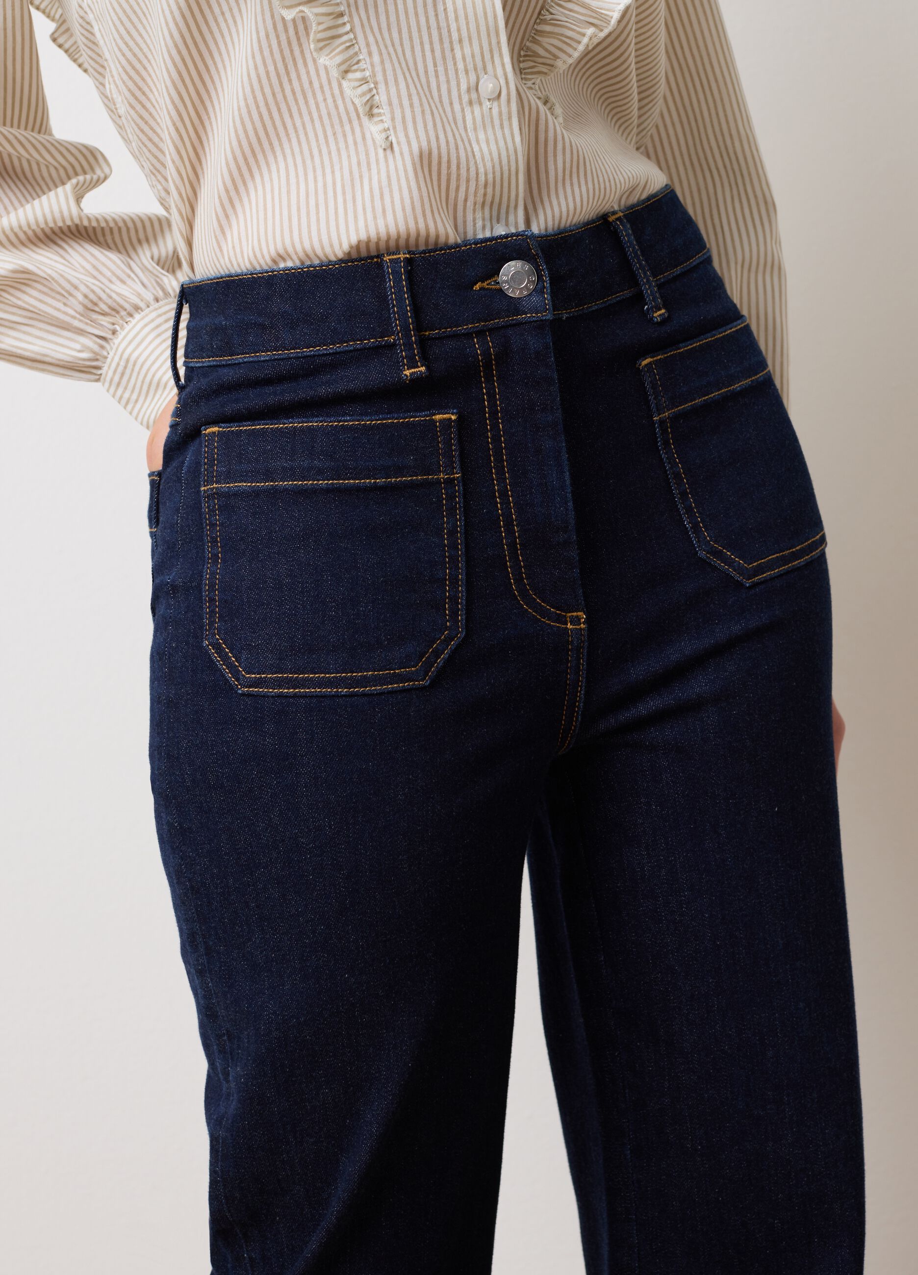 Blue Wide Leg Denim Trousers