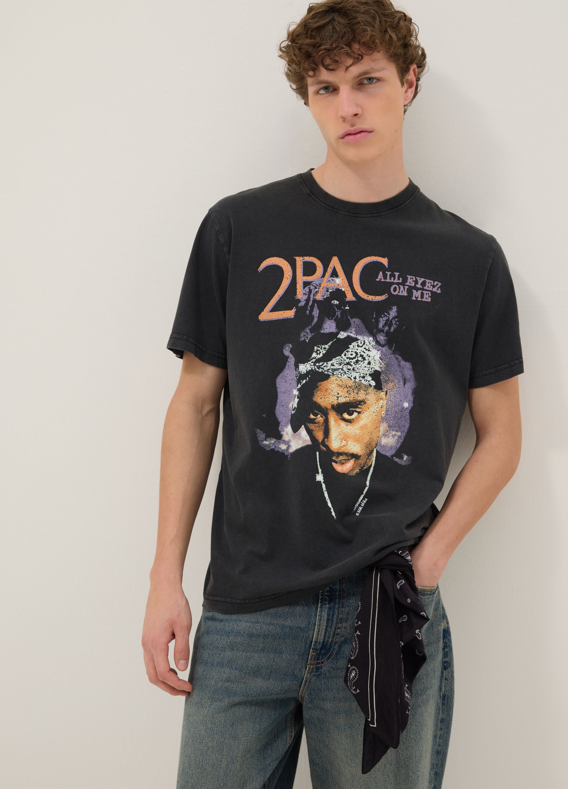 Black 2Pac print T-shirt in pure cotton, relaxed fit