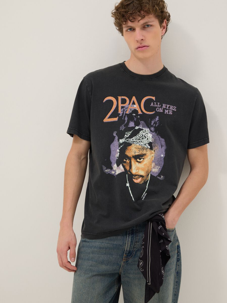 Black 2Pac print T-shirt in pure cotton, relaxed fit_0