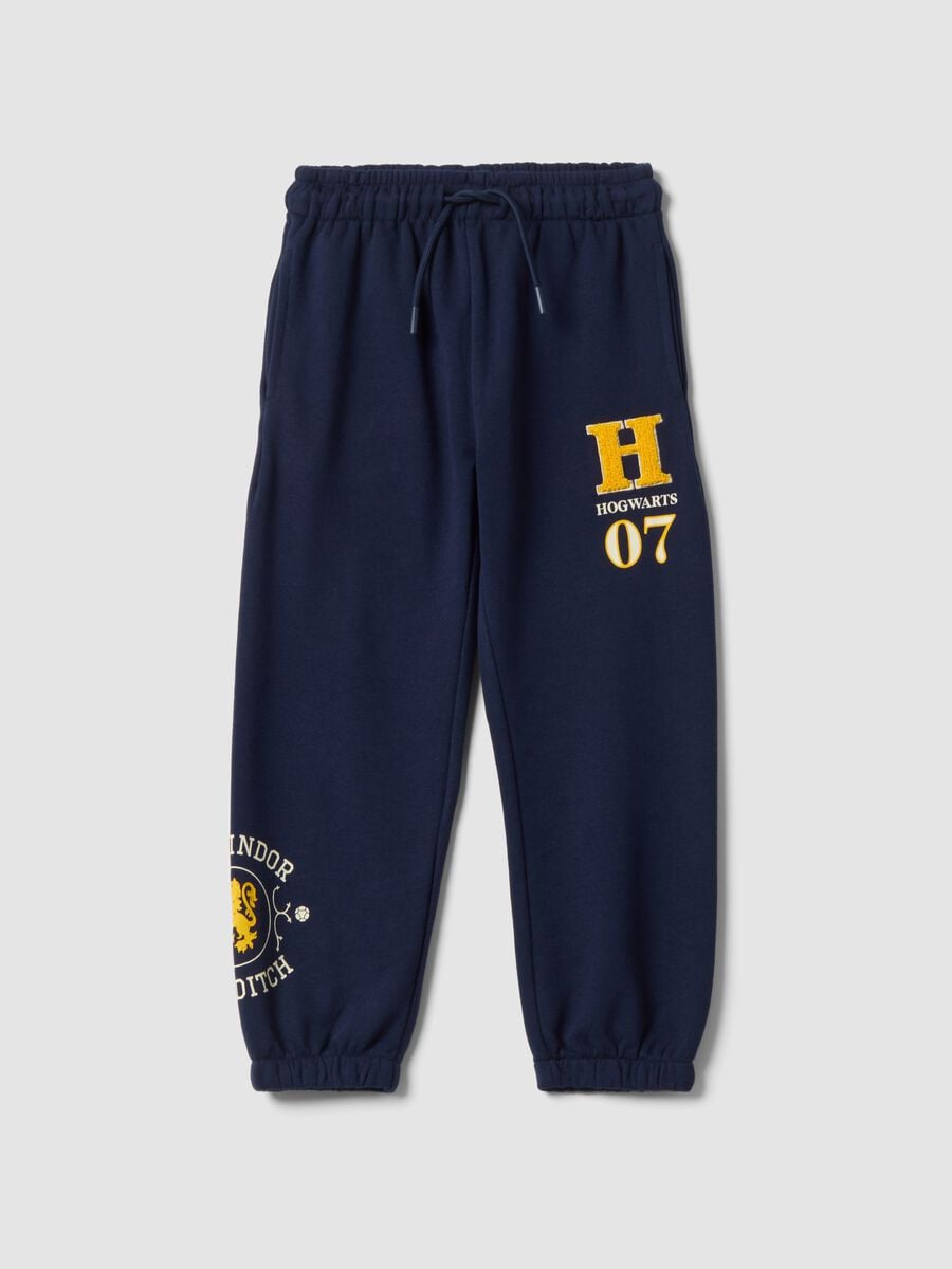 Pantaloni jogger blu in misto cotone con stampa Harry Potter per bambino_0