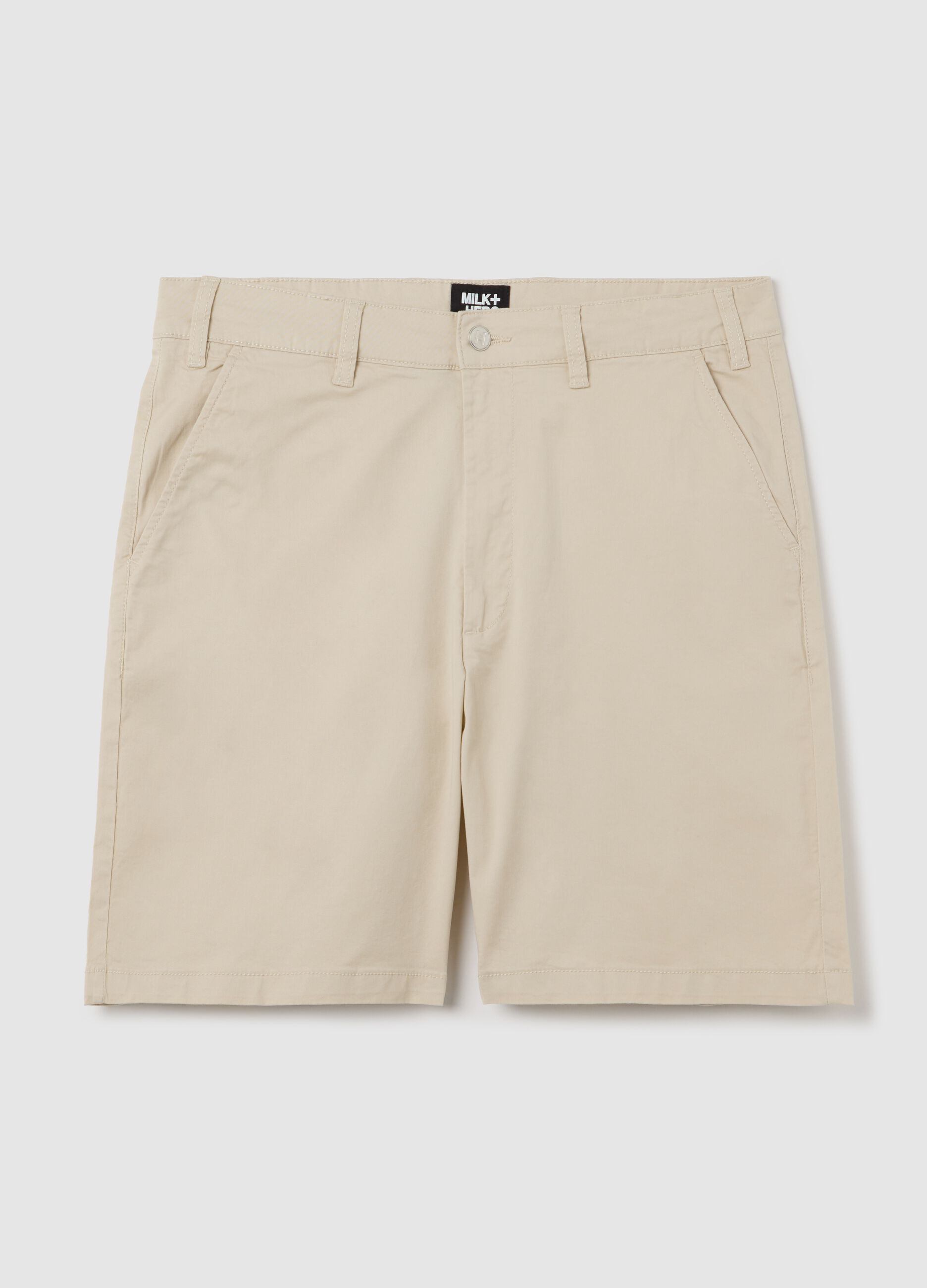 Shorts da uomo in cotone elasticizzato beige regular fit