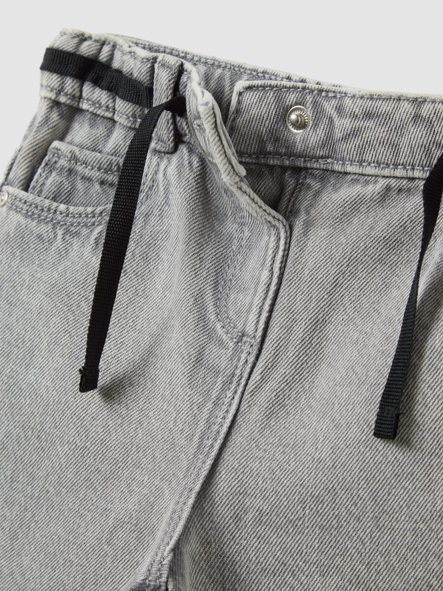 Grey super wide-leg cotton and viscose blend jeans for baby girl_2