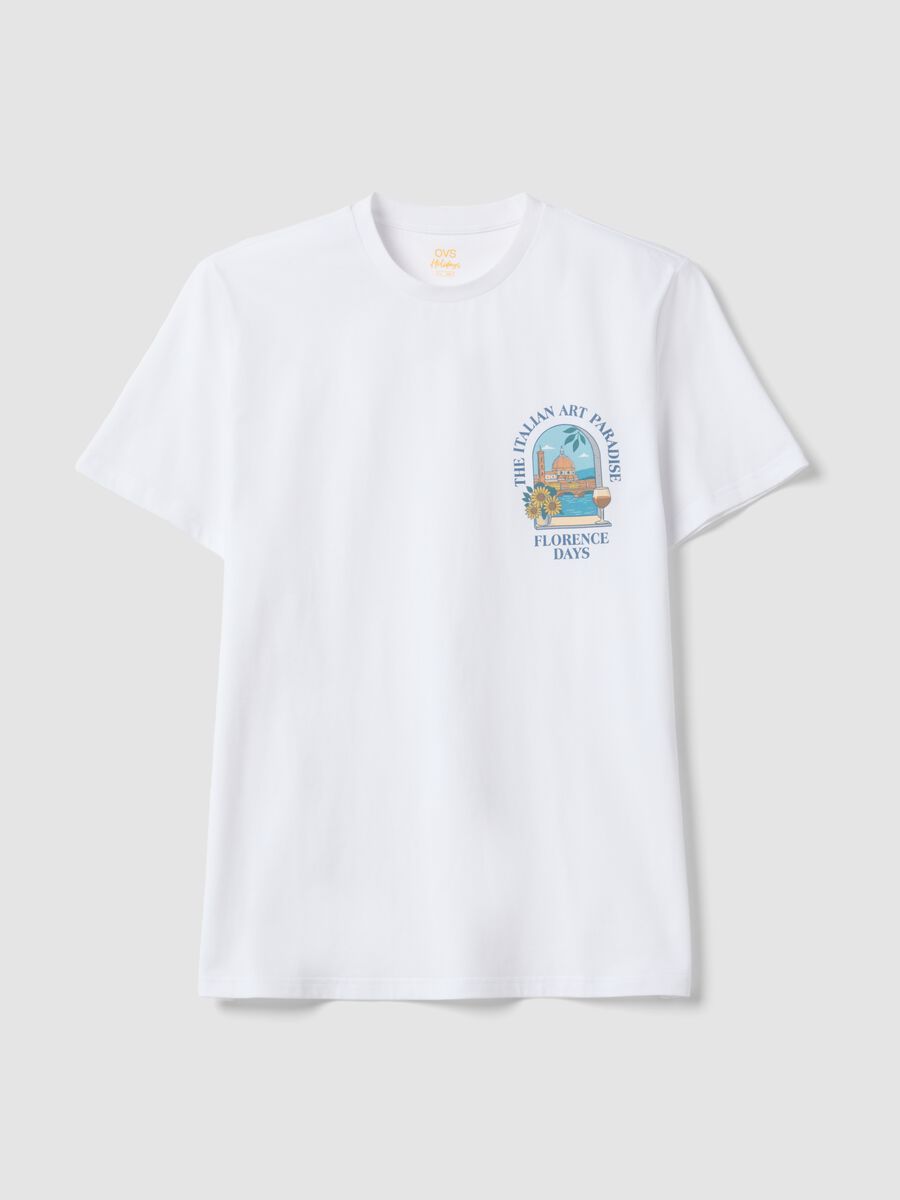 White pure cotton T-shirt with graphic print, regular fit_4