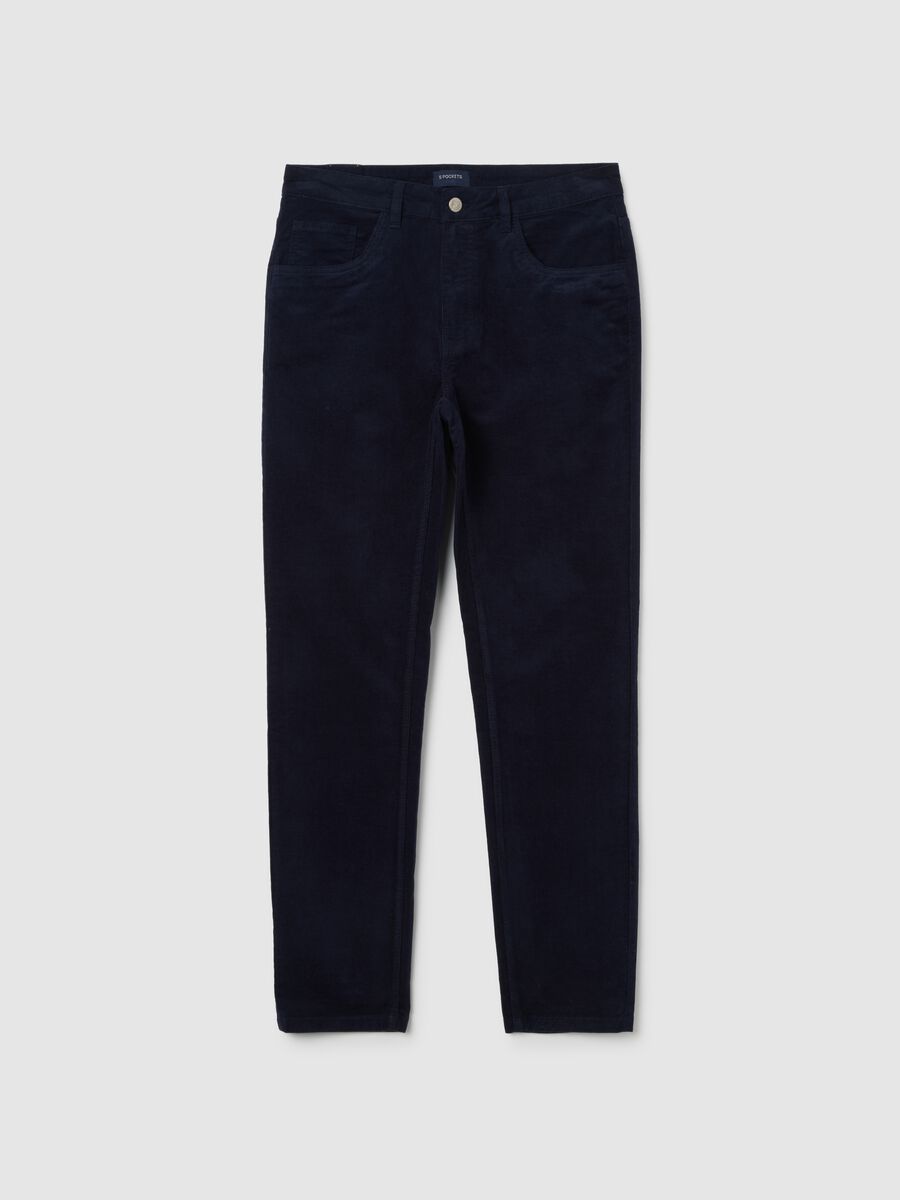 Slim fit blue stretch cotton trousers_0
