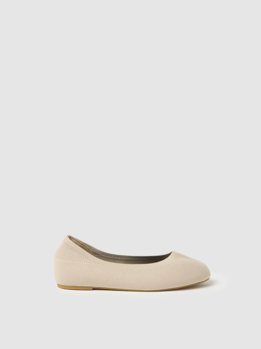 Beige Fabric Ballet Flats_0