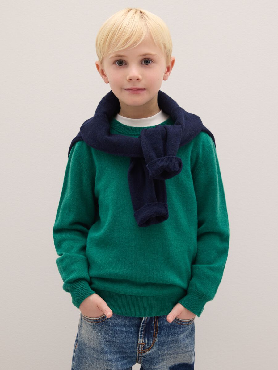 Kids' green pure wool sweater regular fit_0