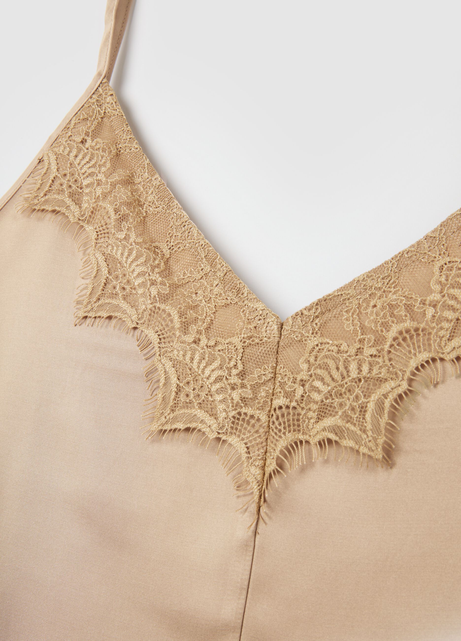 Slim fit beige mix women's top with lace