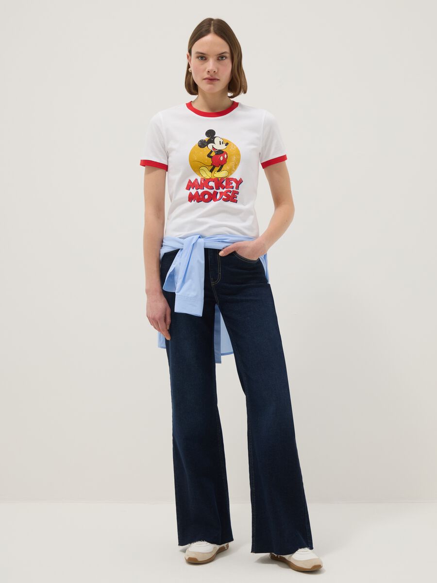 Regular fit white pure cotton t-shirt featuring Mickey Mouse print_1